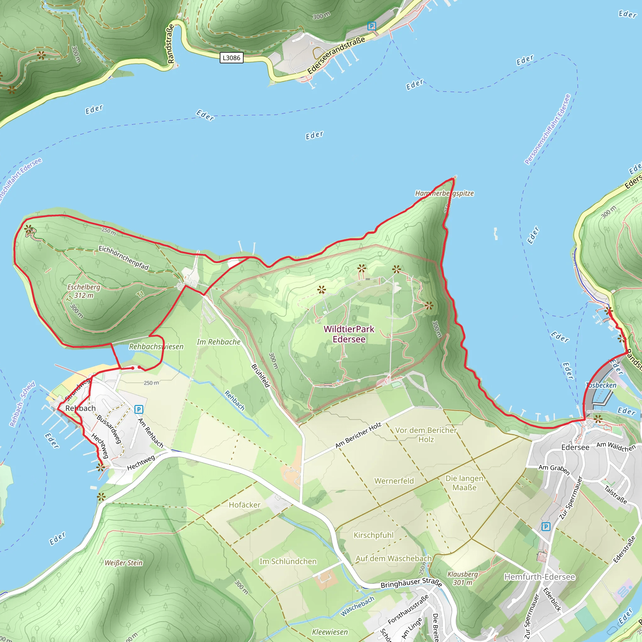 Rehbach-Teich, Eichenweg, Hammerbergspitze and Kraftwerk Hemfurth Loop via Am Eschelsberg mobile static map