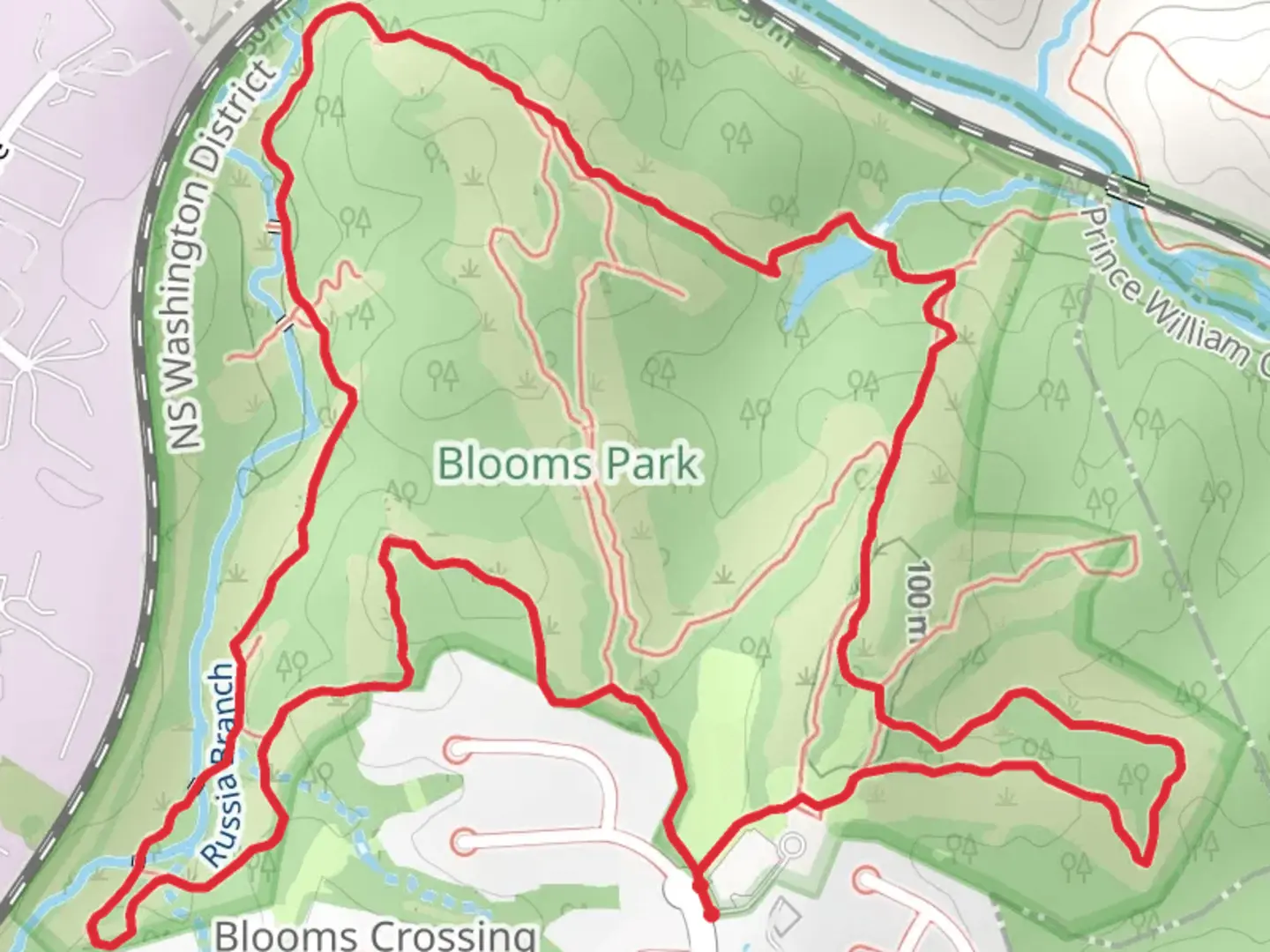 An image depicting the trail Manassas Park Loop and its surrounding area.