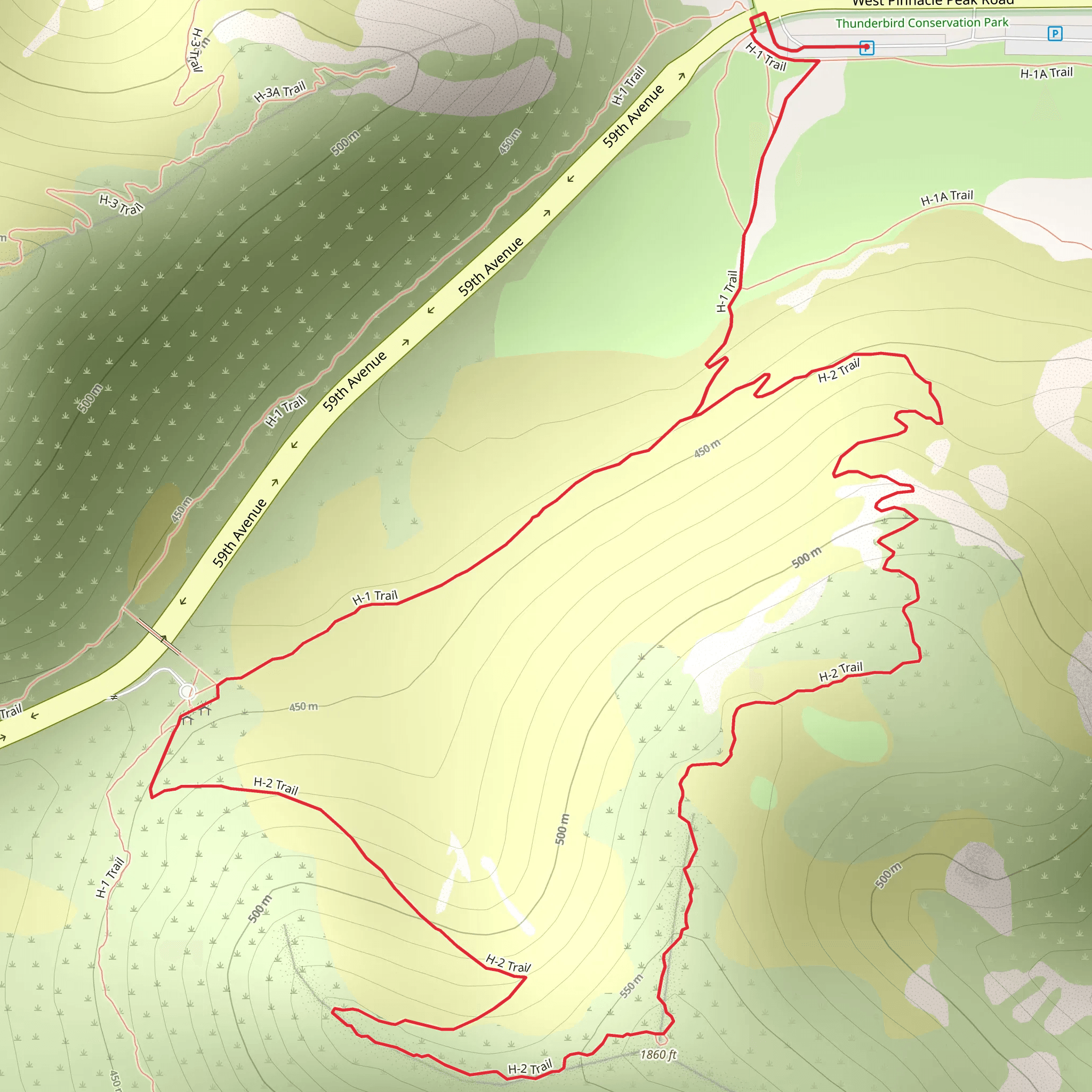 H-1 and H-2 Loop Trail mobile static map
