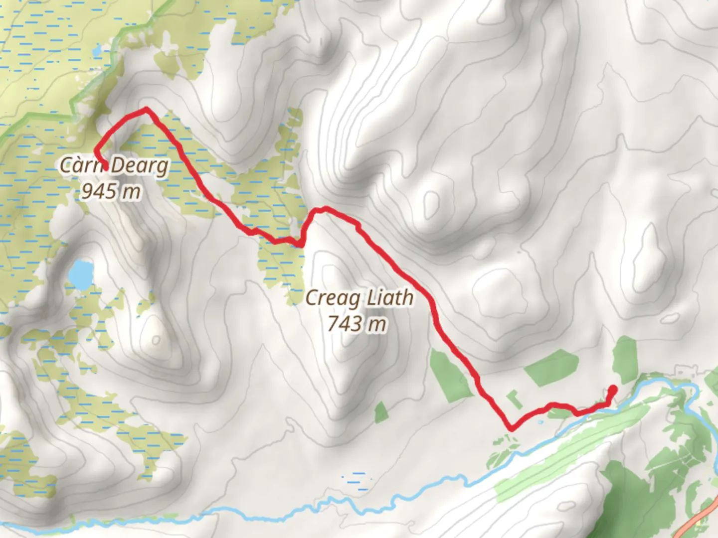 An image depicting the trail Càrn Dearg - Monadhliath and its surrounding area.