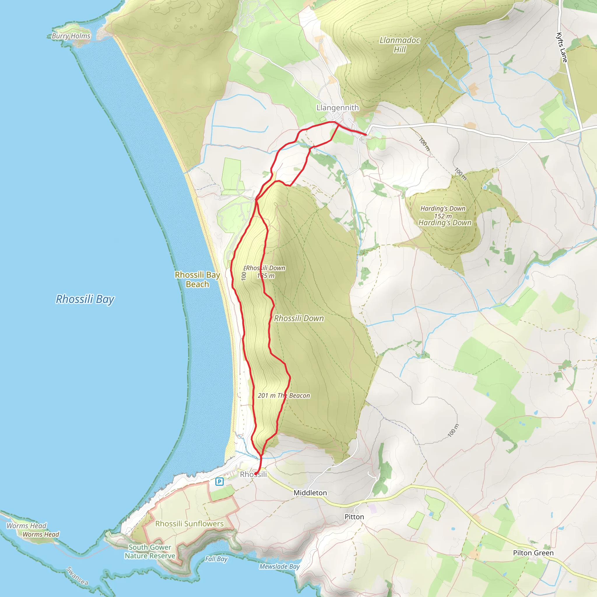Rhossili to kings head & back mobile static map