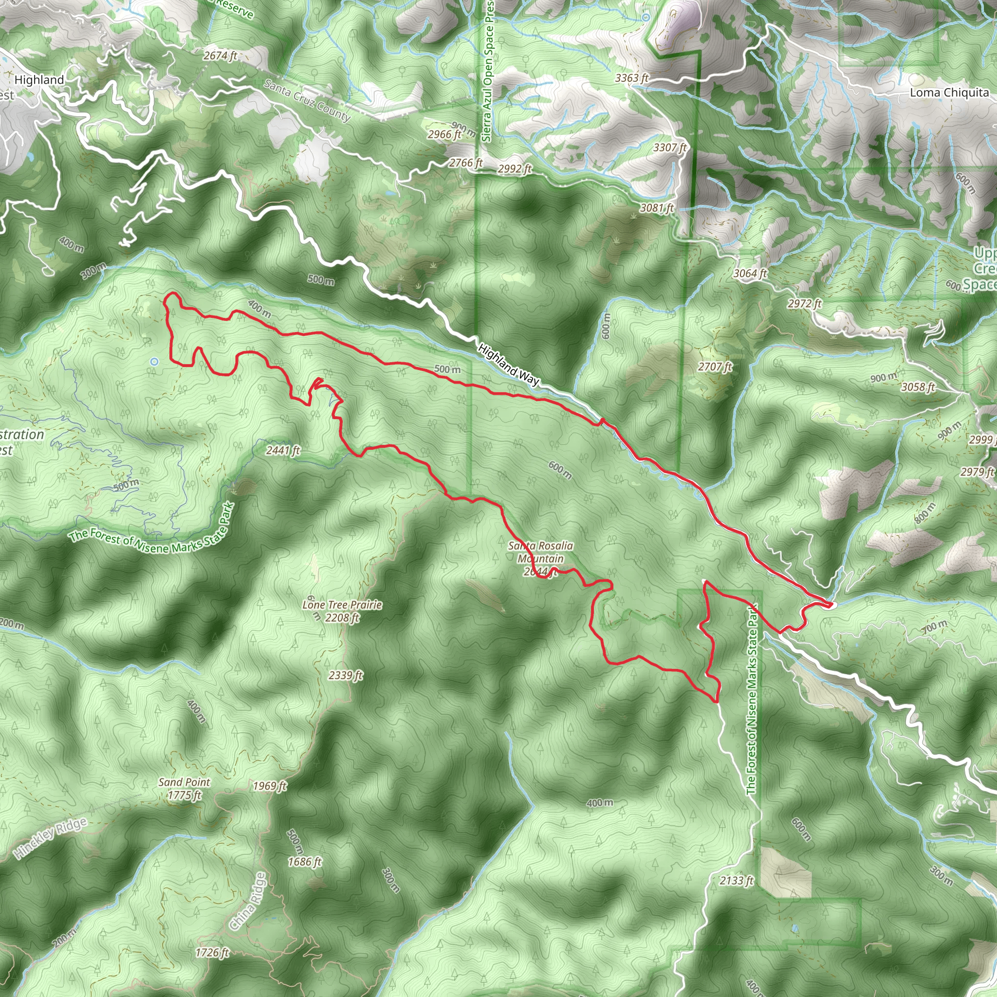 Soquel Creek, Aptos Creek Fire Road and Hihn's Mill Road Loop mobile static map