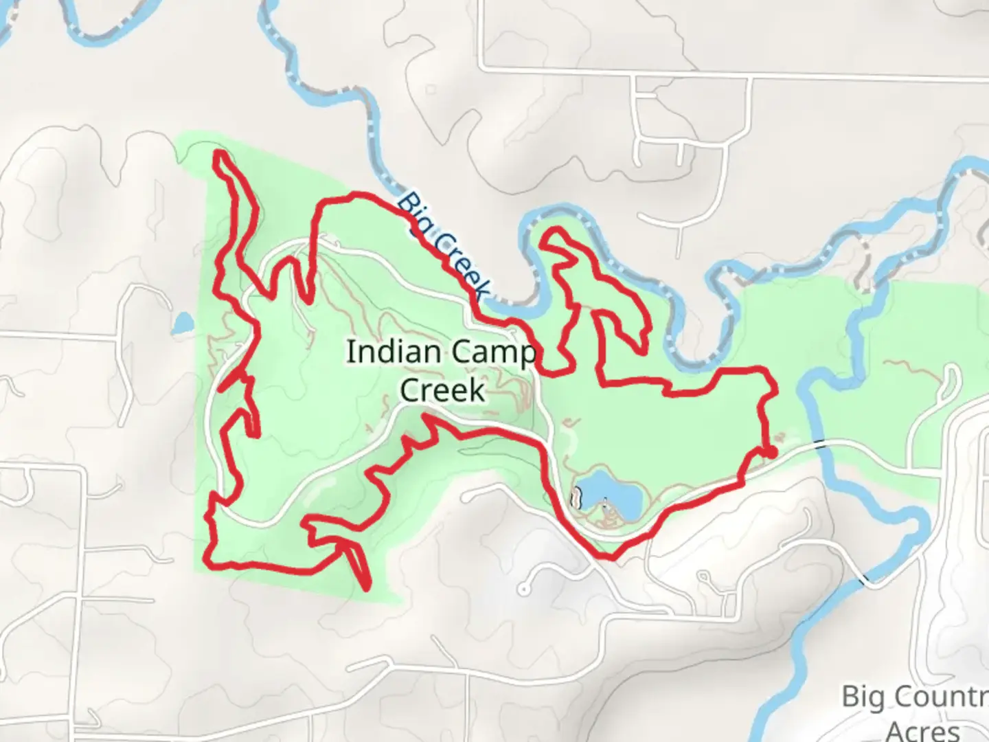 An image depicting the trail Indian Camp Creek Loop and its surrounding area.
