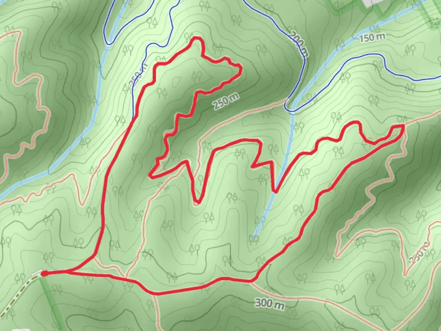 An image depicting the trail Northwest Springville and Wildwood Trail and its surrounding area.