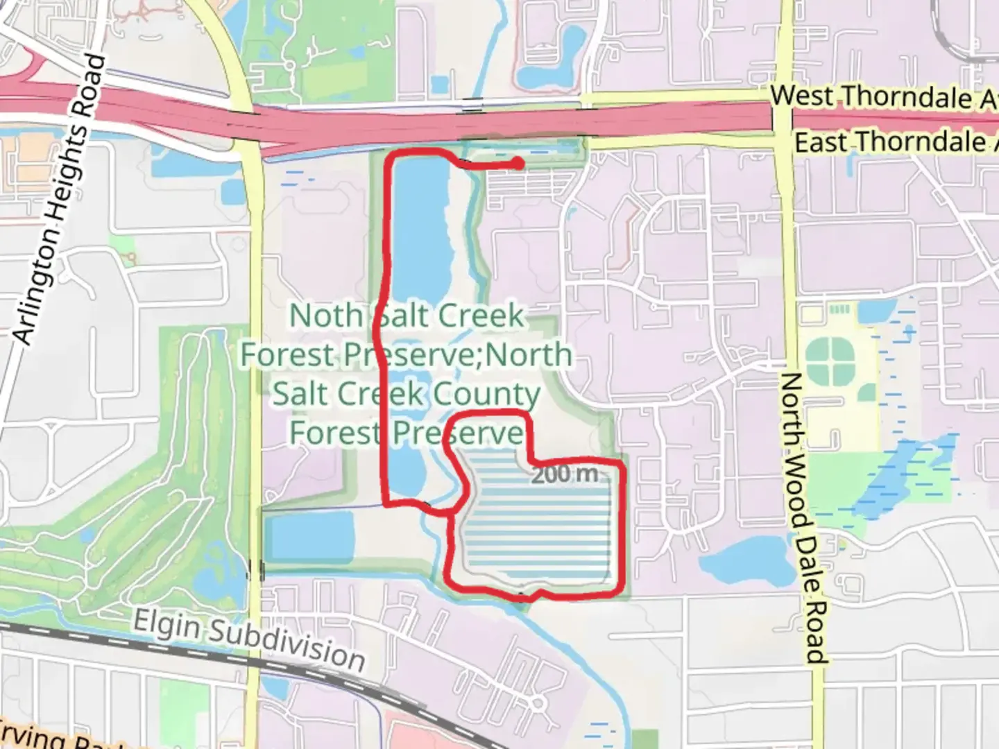 An image depicting the trail Salt Creek Retention Basin via Salt Creek Trail and its surrounding area.