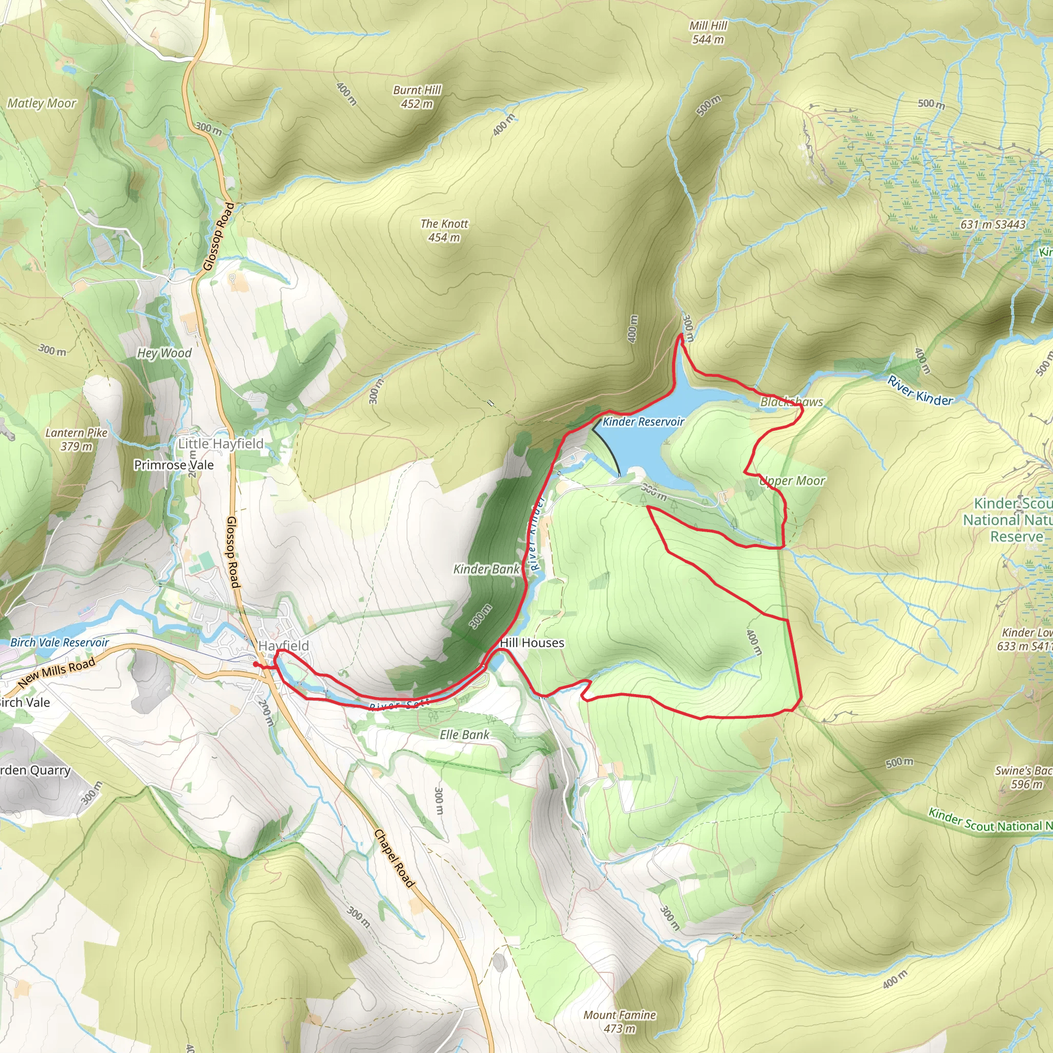 Kinder Reservoir and Hayfield Country Park Loop mobile static map