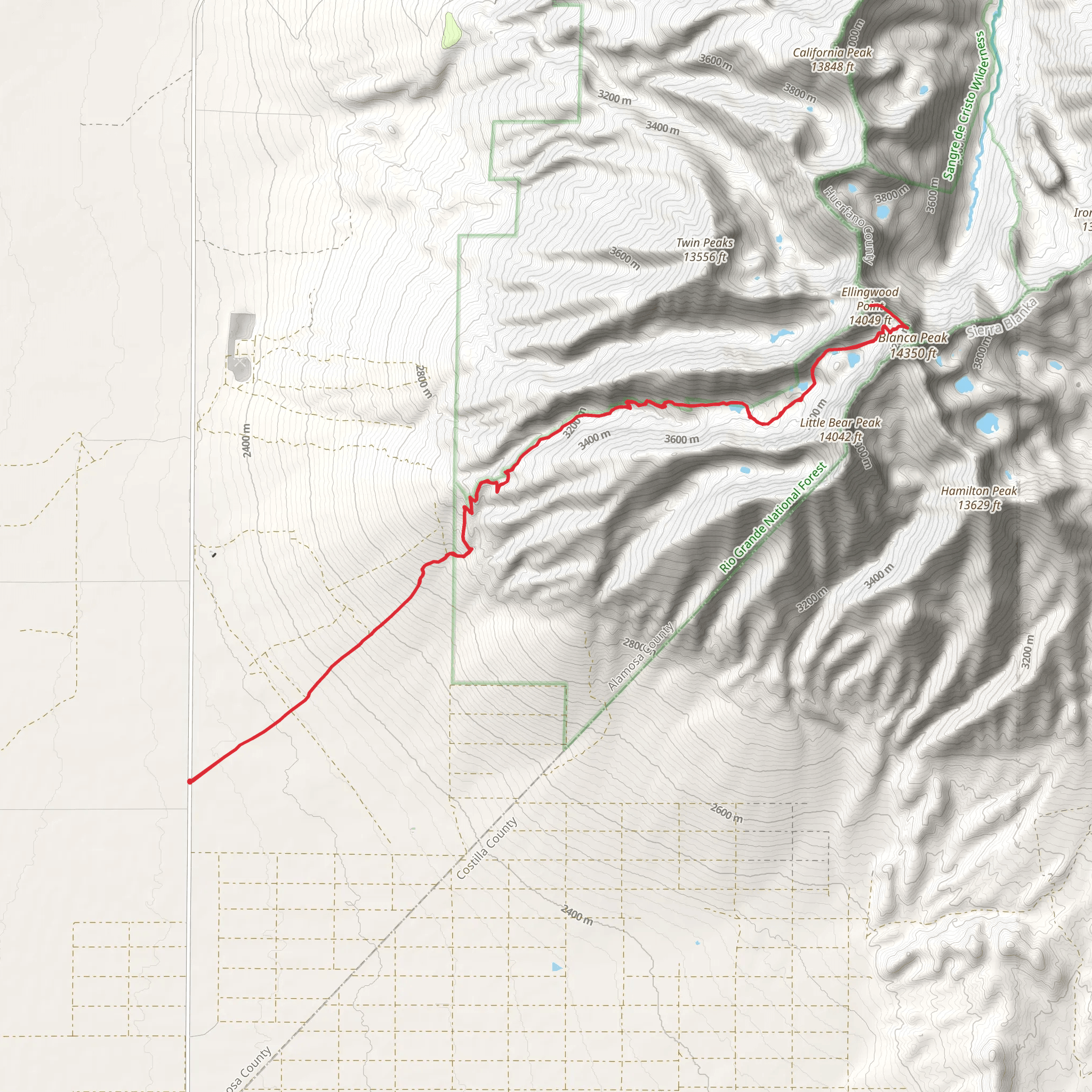 Ellingwood Point via Crater Lake and Lake Como - Mount Blanca Road mobile static map