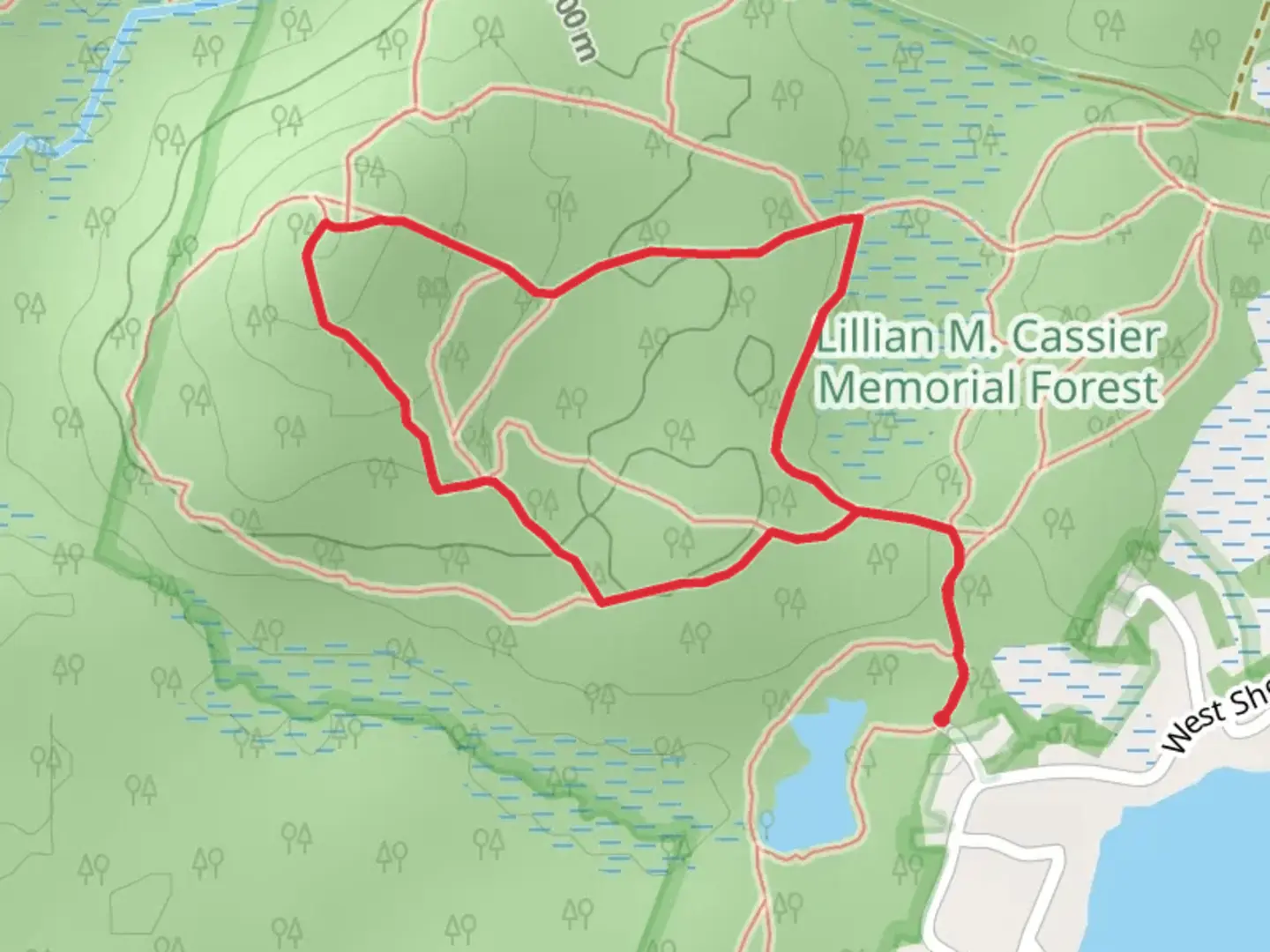 An image depicting the trail Briar Road Connector and Hill Loop Trail and its surrounding area.