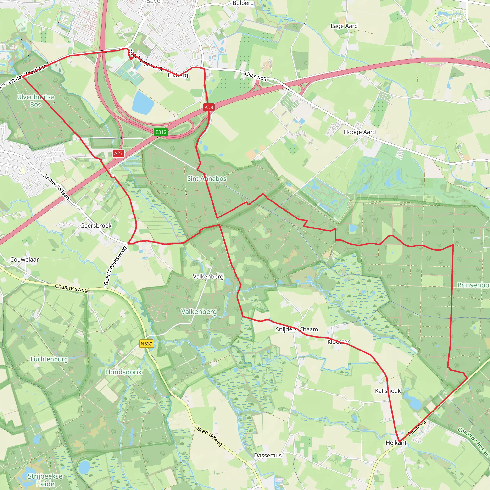 Ulvenhoutse Bos, Gilze Weg and Grote Slingerdreef Loop mobile static map