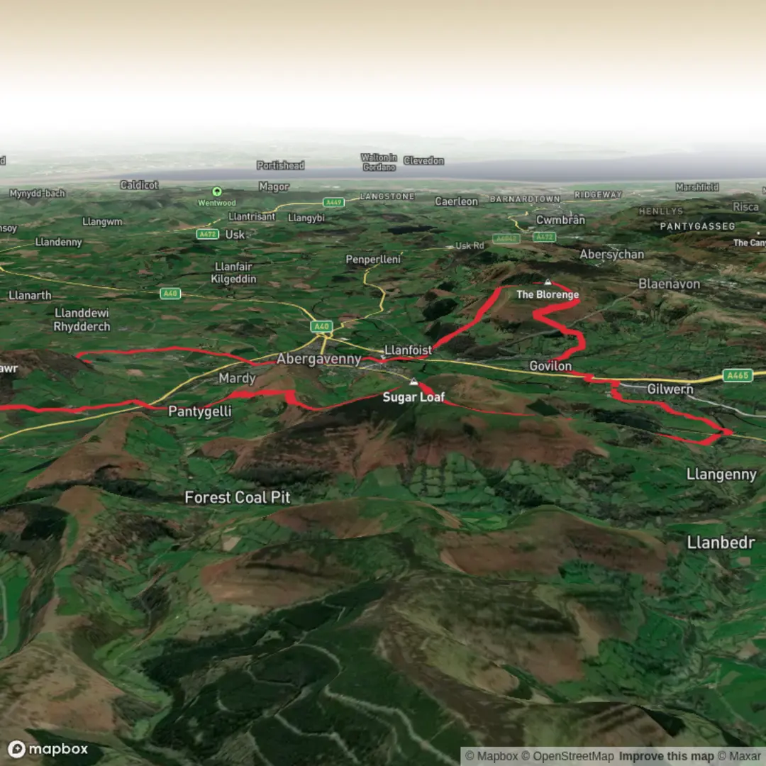 An image depicting the trail Abergavenny 3 Peaks and its surrounding area.