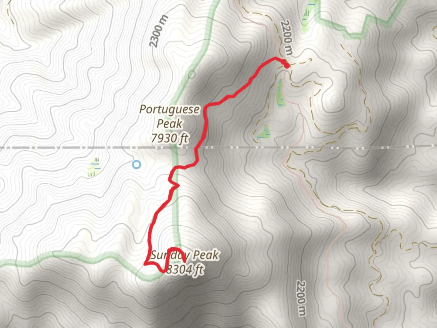An image depicting the trail Sunday Peak and its surrounding area.