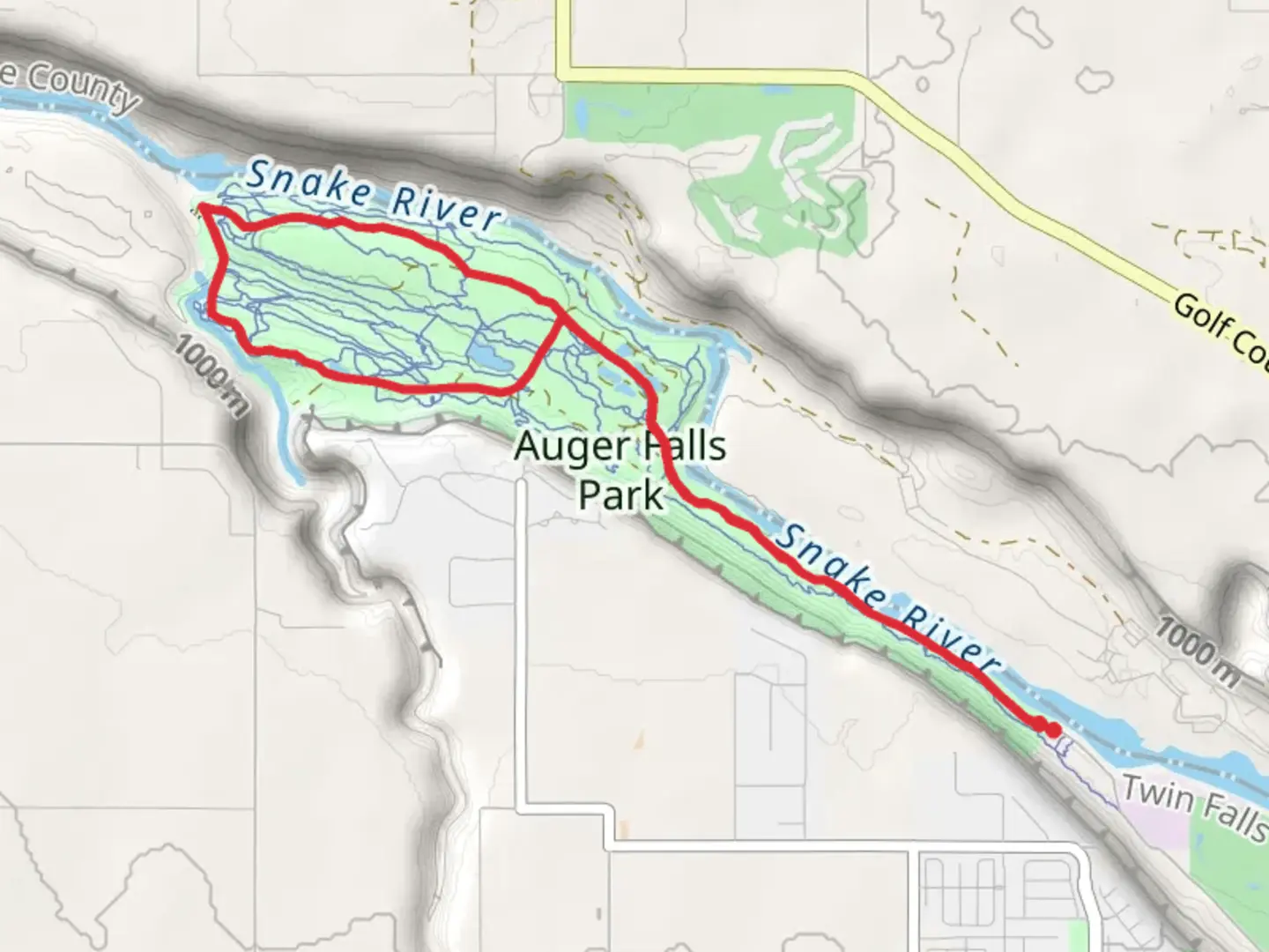 An image depicting the trail Blue Gill Lake and Snake River Loop and its surrounding area.