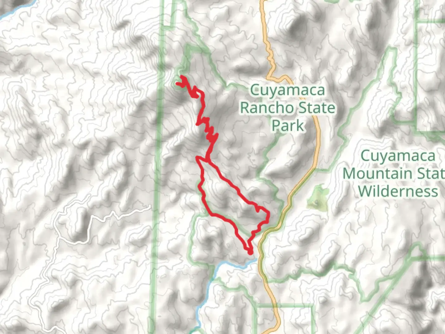 An image depicting the trail Cuyamaca Peak Loop from Falls Fire Road and its surrounding area.