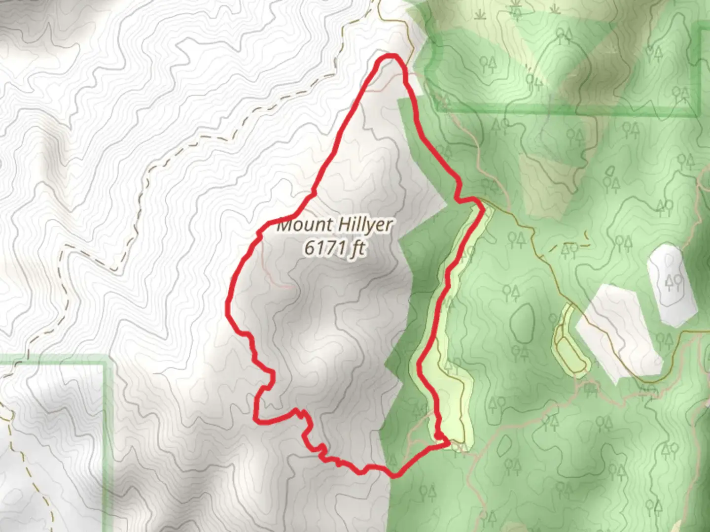 An image depicting the trail Mount Hillyer Loop and its surrounding area.
