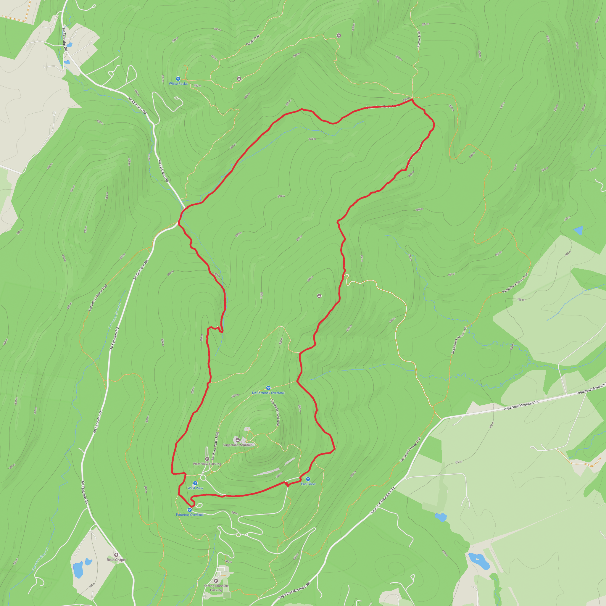 Sugarloaf Mountain Loop via Northern Peaks Trail and Saddleback Horse Trail mobile static map