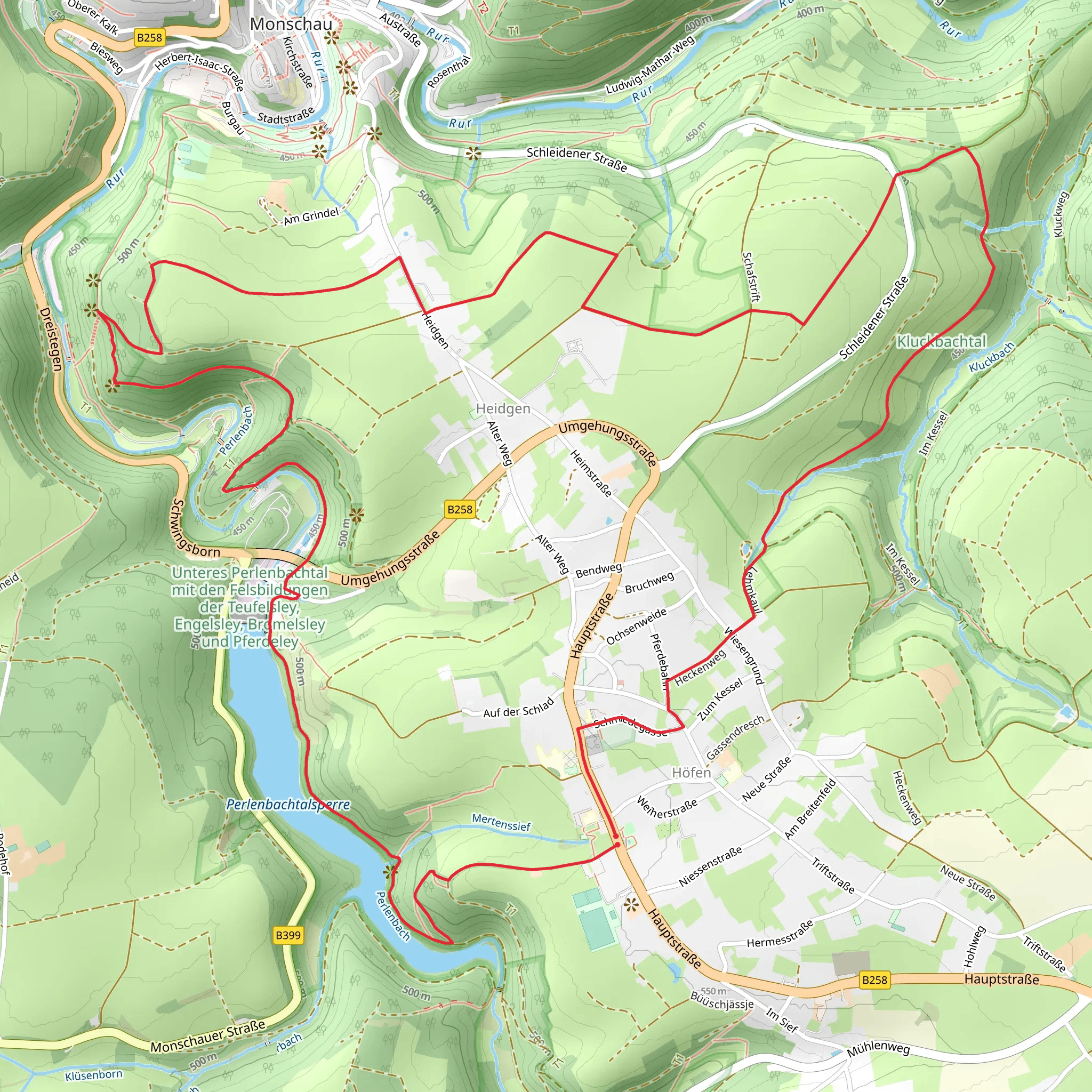 Perlenbachtalsperre via Eifelsteig and Unterwegs in Rohren mobile static map