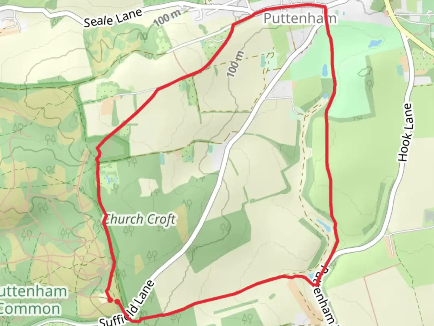 An image depicting the trail Church Croft Loop and its surrounding area.