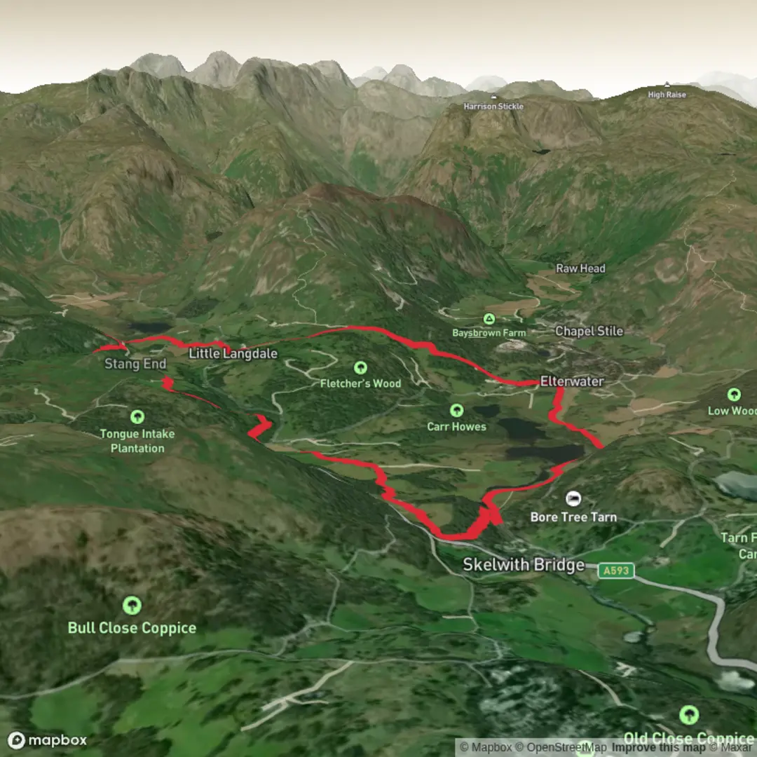 An image depicting the trail cathedral cavern, colwith force, skelwith force and its surrounding area.