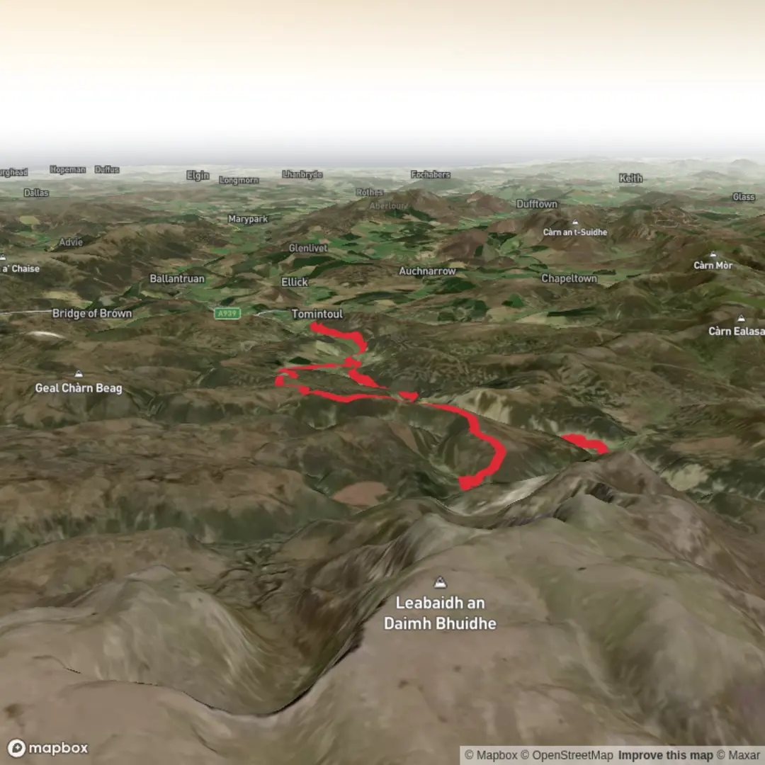 An image depicting the trail Carn an t-Sleibhe, Cnap Chaochan Aitinn, Drum Loin and Dail Neilead Loop and its surrounding area.