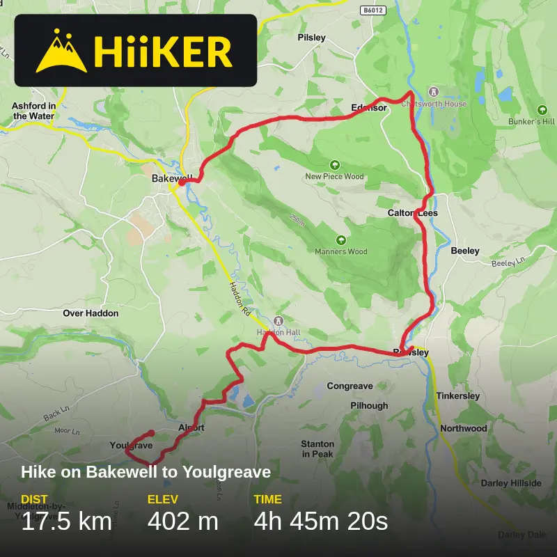 A map preview of the recording Hike on Bakewell to Youlgreave.