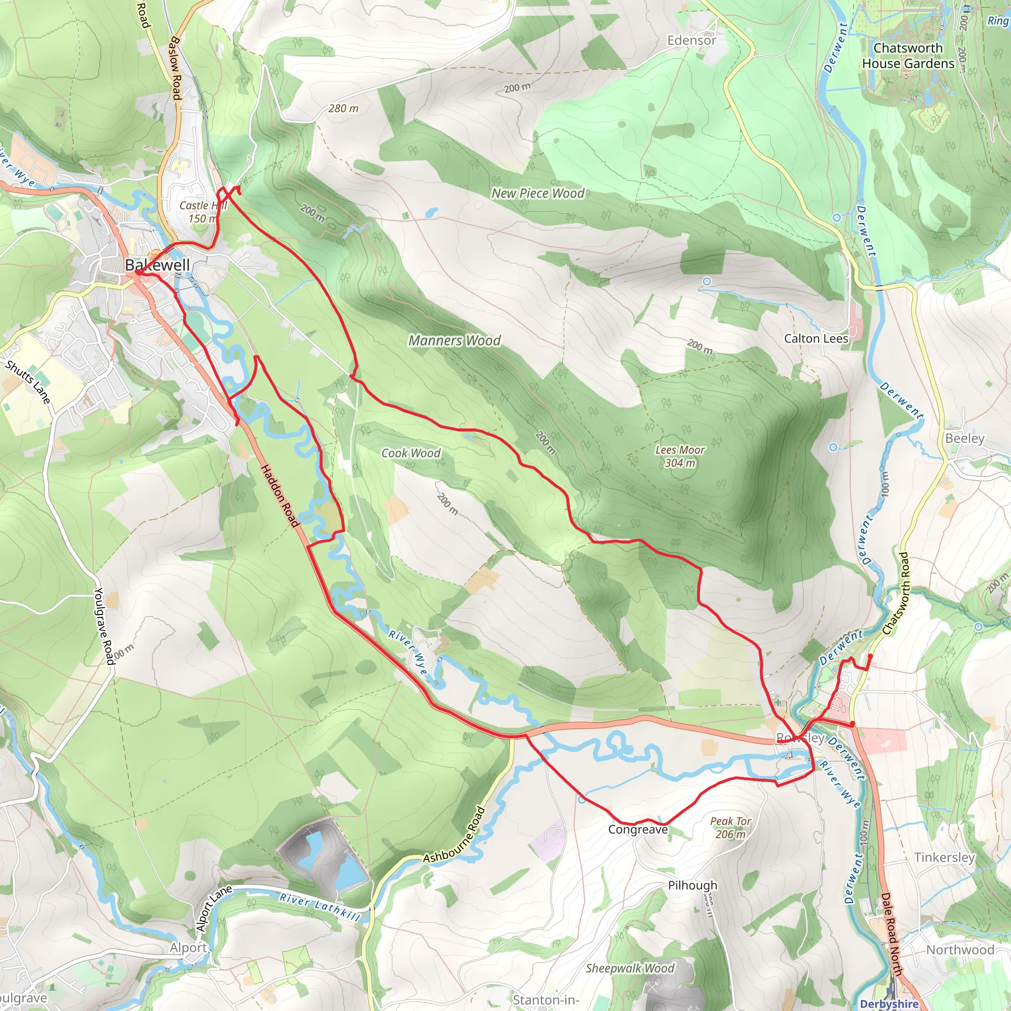 Hike from Rowsley mobile static map