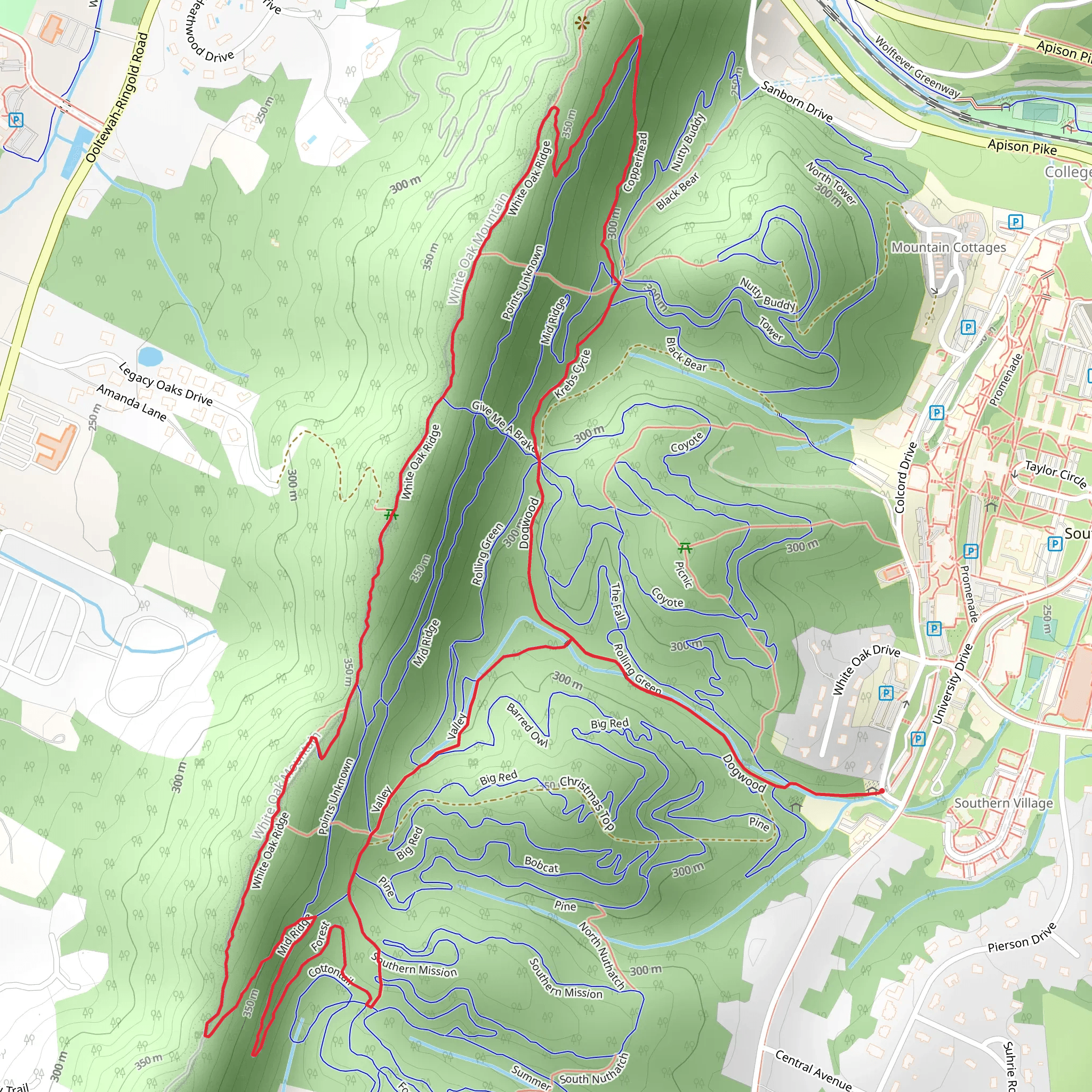 Dogwood, Krebs Cycle and White Oak Ridge Loop mobile static map
