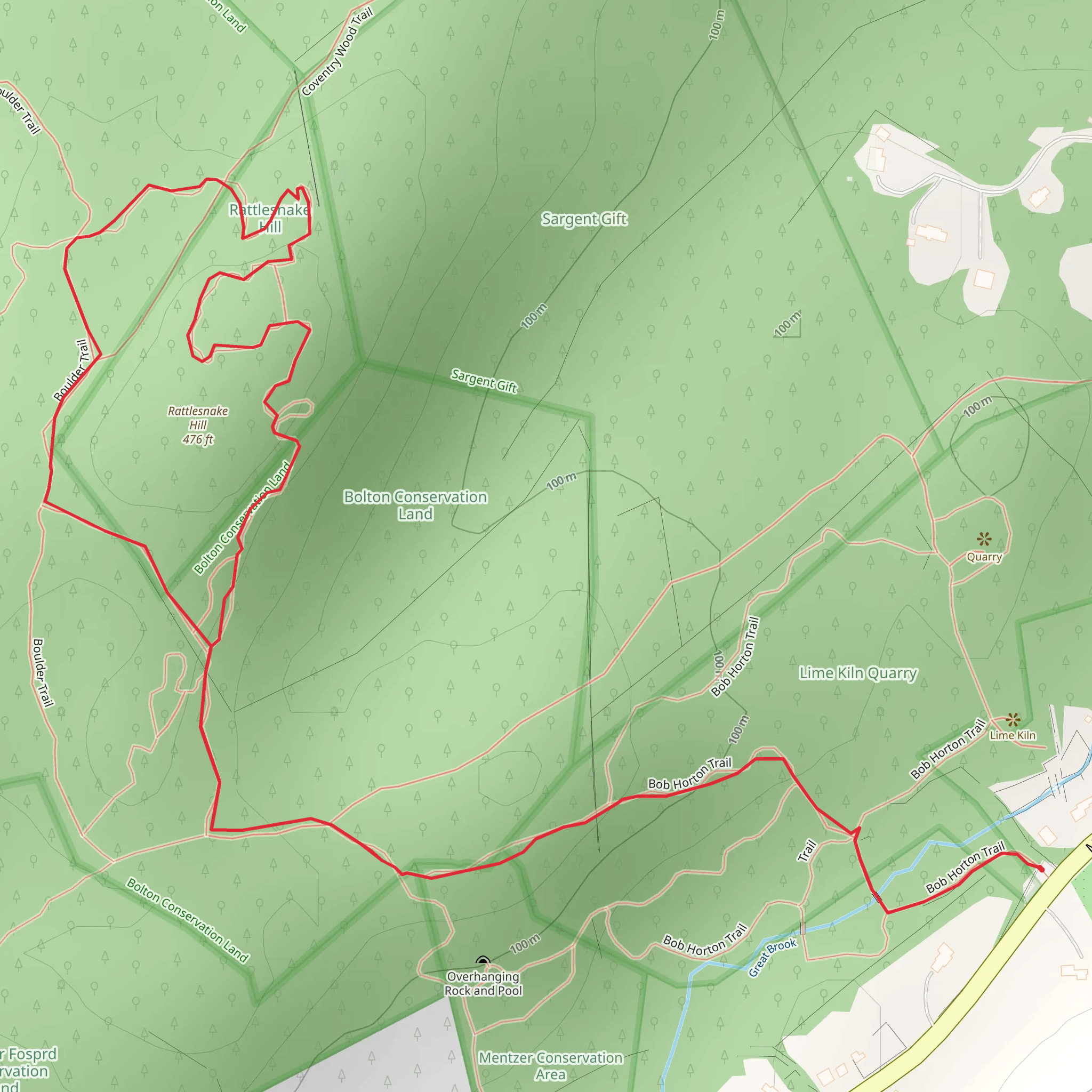 Rattlesnake Hill via Boulder Trail and Bob Horton Trail mobile static map