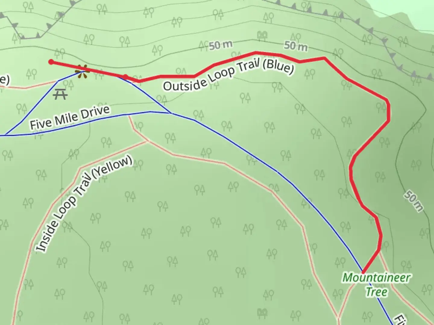 An image depicting the trail Outside Loop Trail - Blue and its surrounding area.