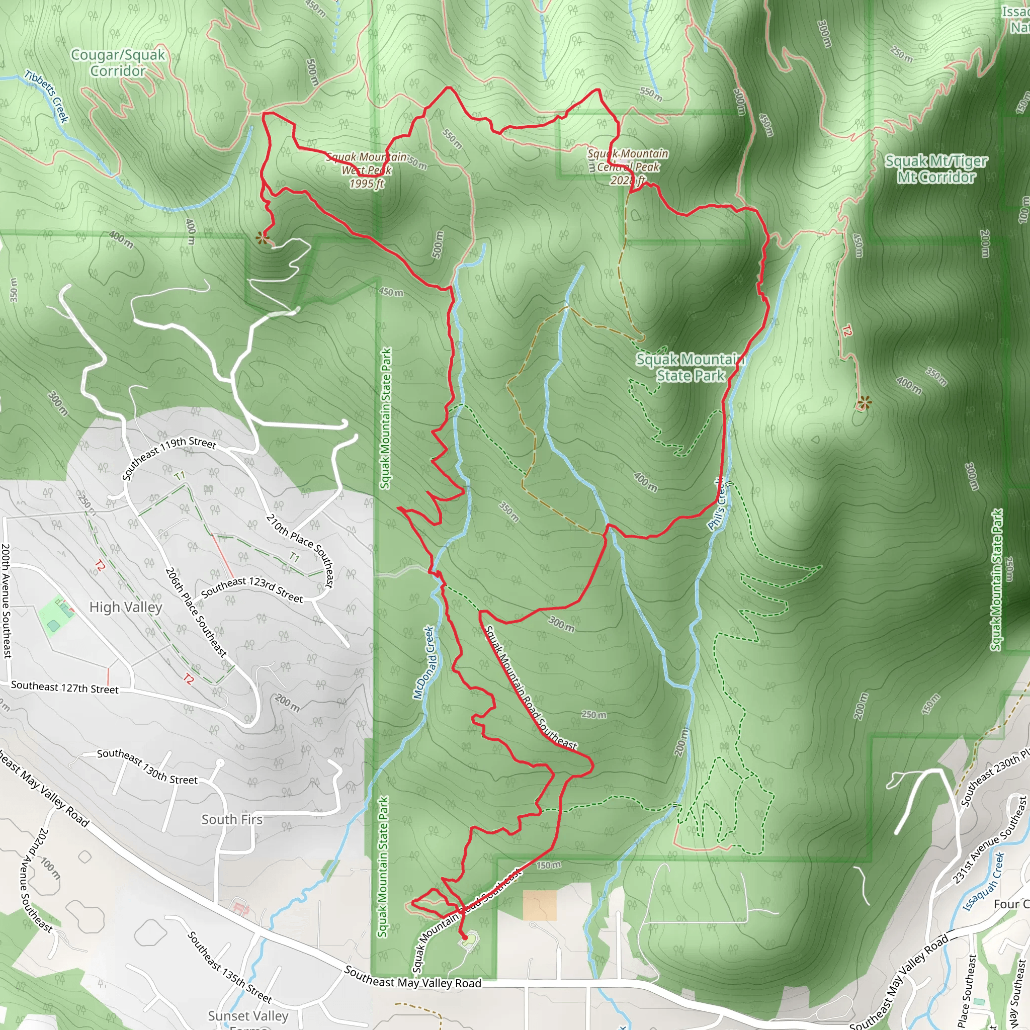 Squak Mountain West and Central Peak via May Valley Loop mobile static map