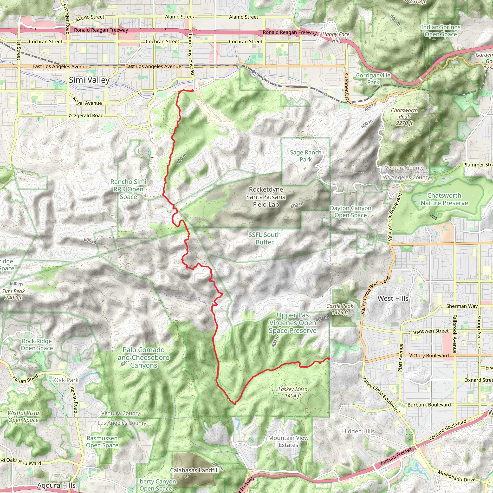 Upper Las Virgenes Canyon Trail mobile static map