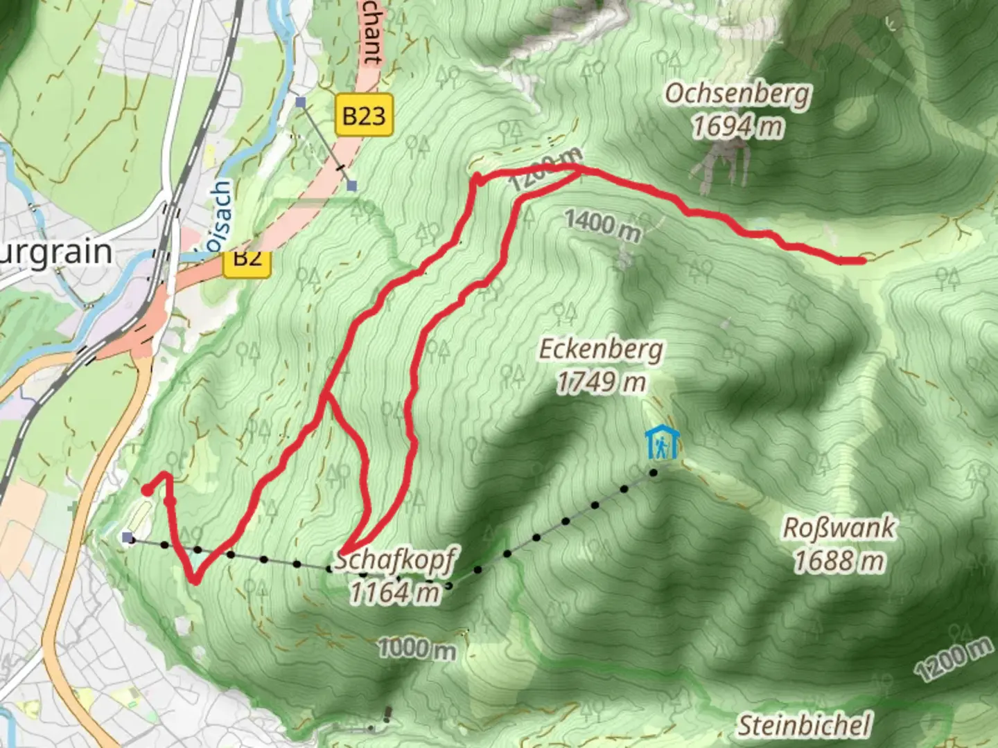 An image depicting the trail Daxkapelle and Esterberg Loop Walk and its surrounding area.