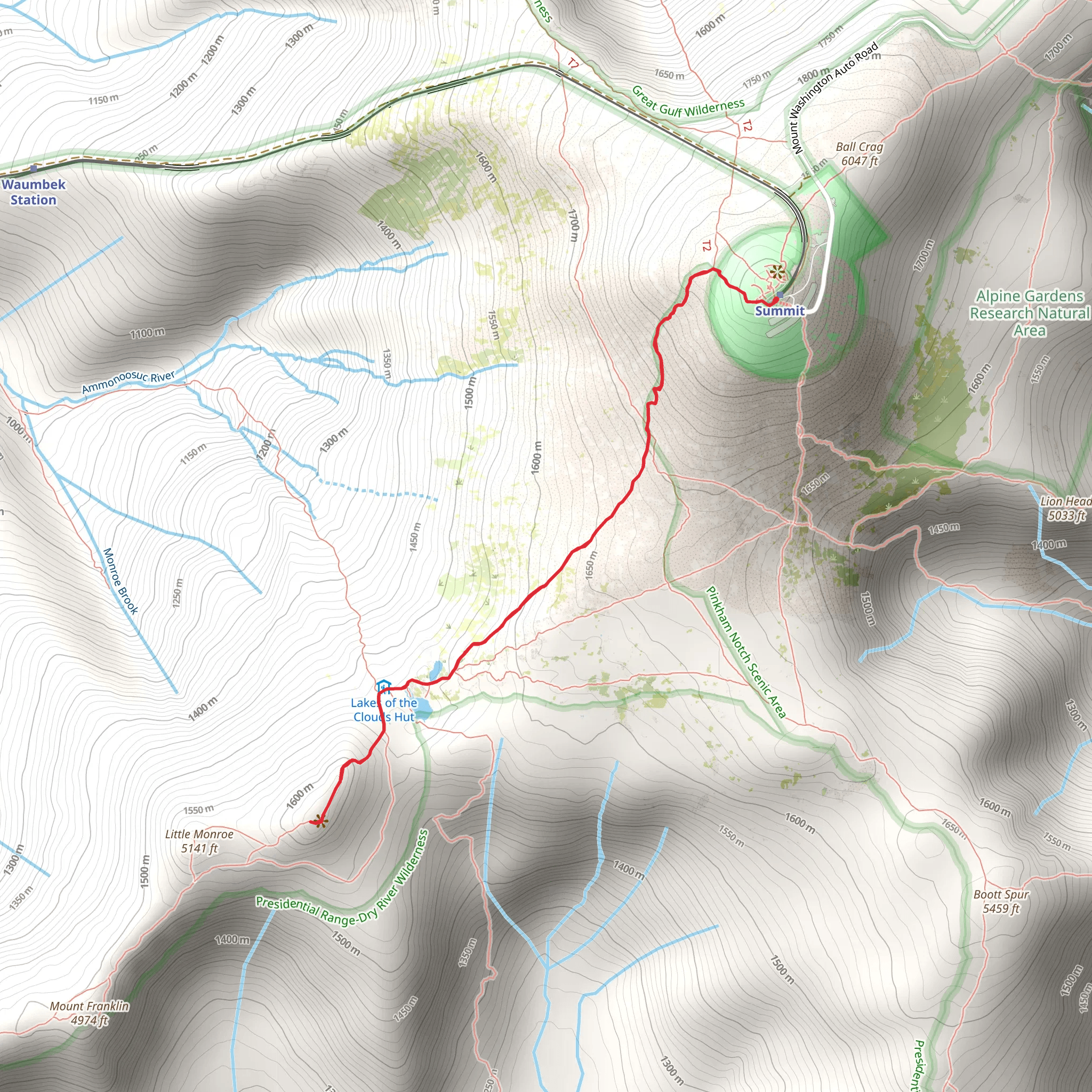 Summit to Mount Monroe Trail mobile static map