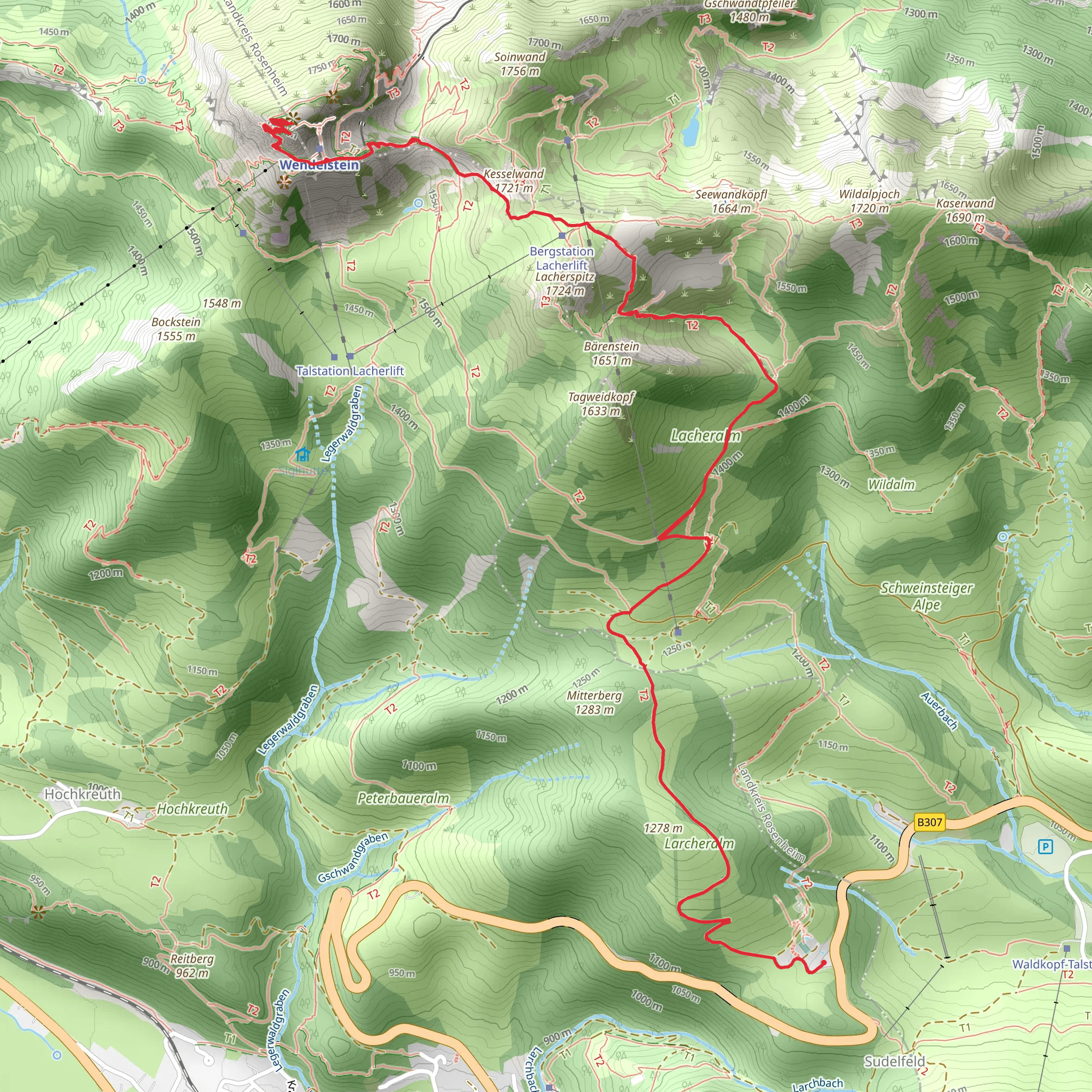 Zeller Scharte and Wendelstein via Sudelfeld Passhoehe mobile static map