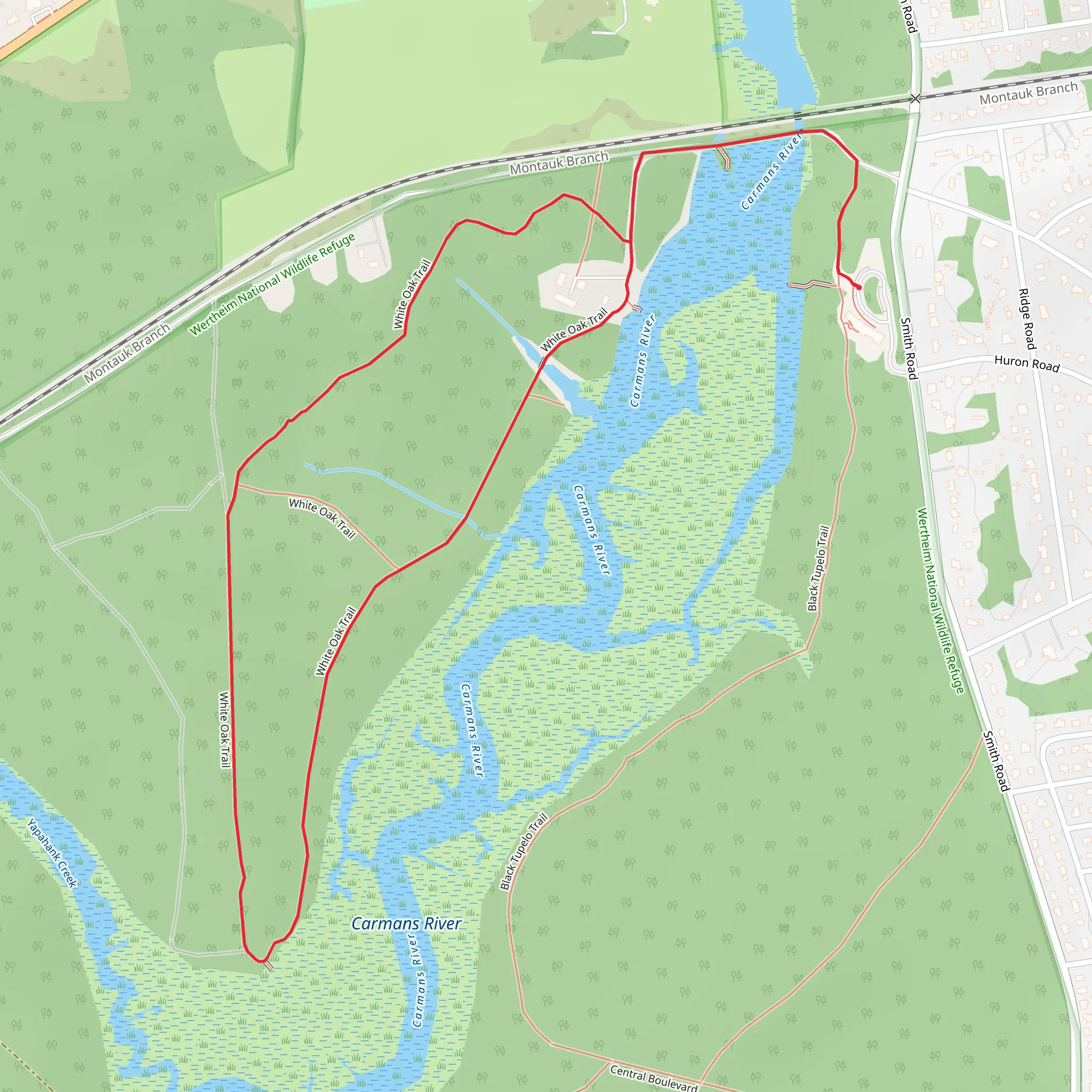 White Oak Trail Loop from Carmans River mobile static map