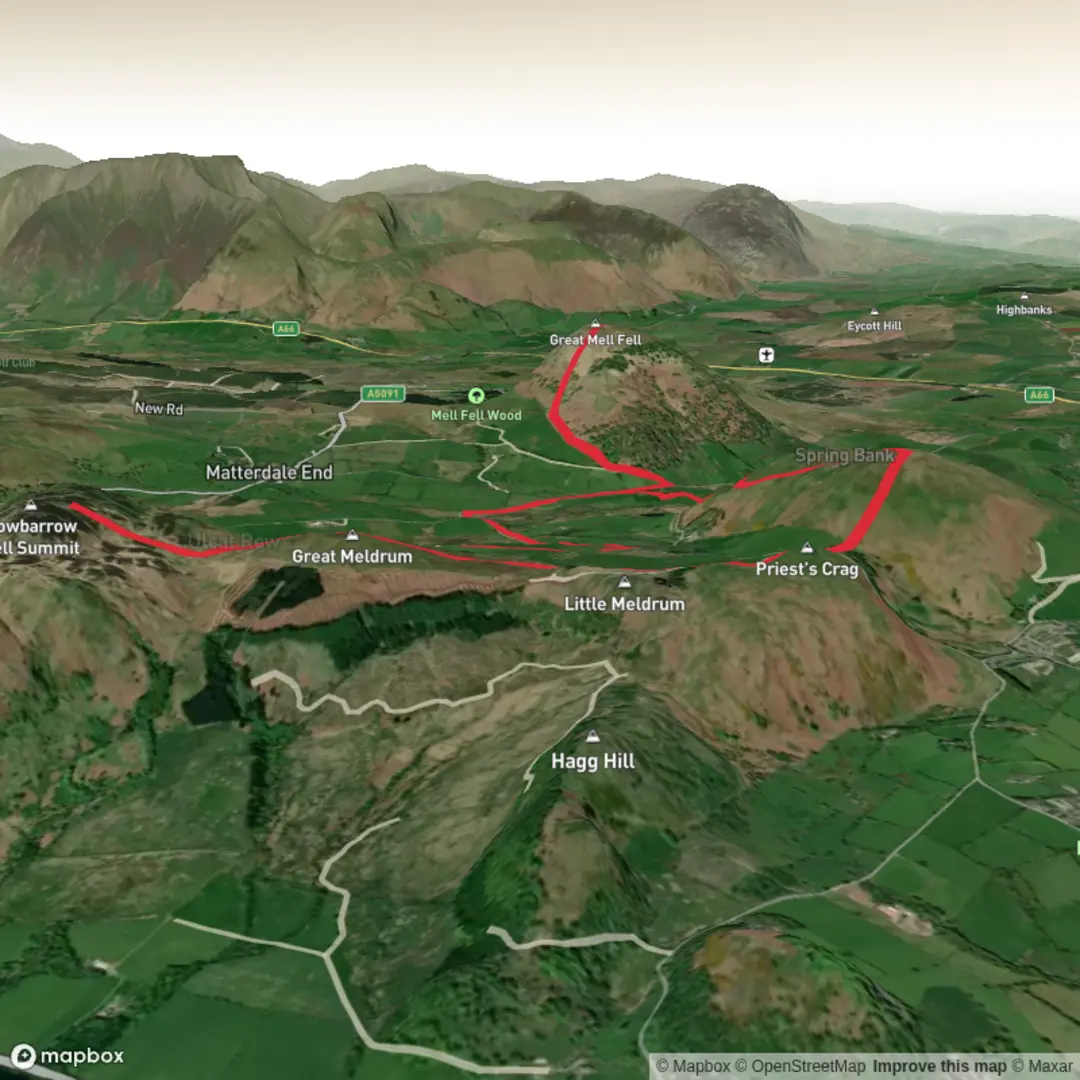 An image depicting the trail A Mell Fell Medley and its surrounding area.