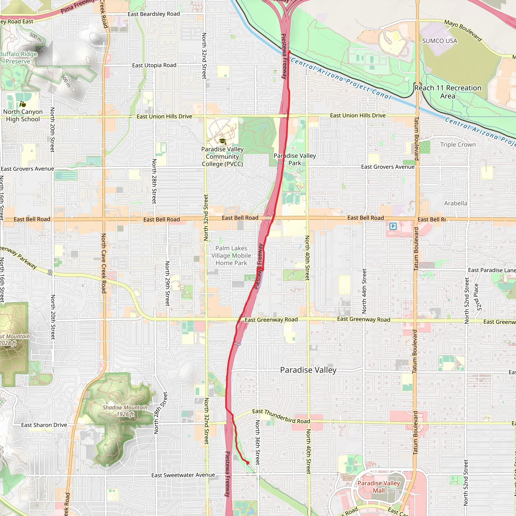 Indian Bend Wash Park and Paradise Valley Skate Park Walk mobile static map