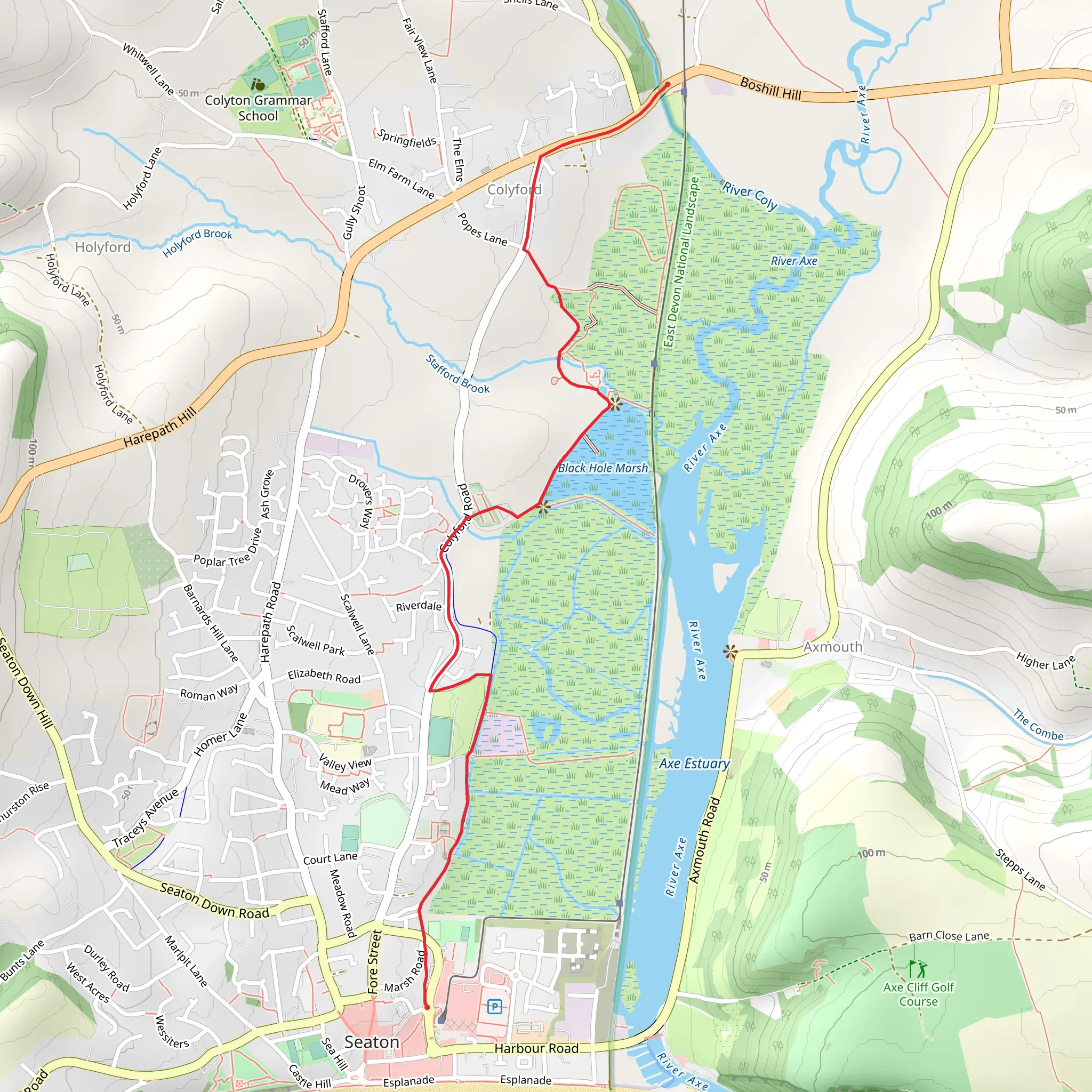 Seaton Marshes Walk mobile static map