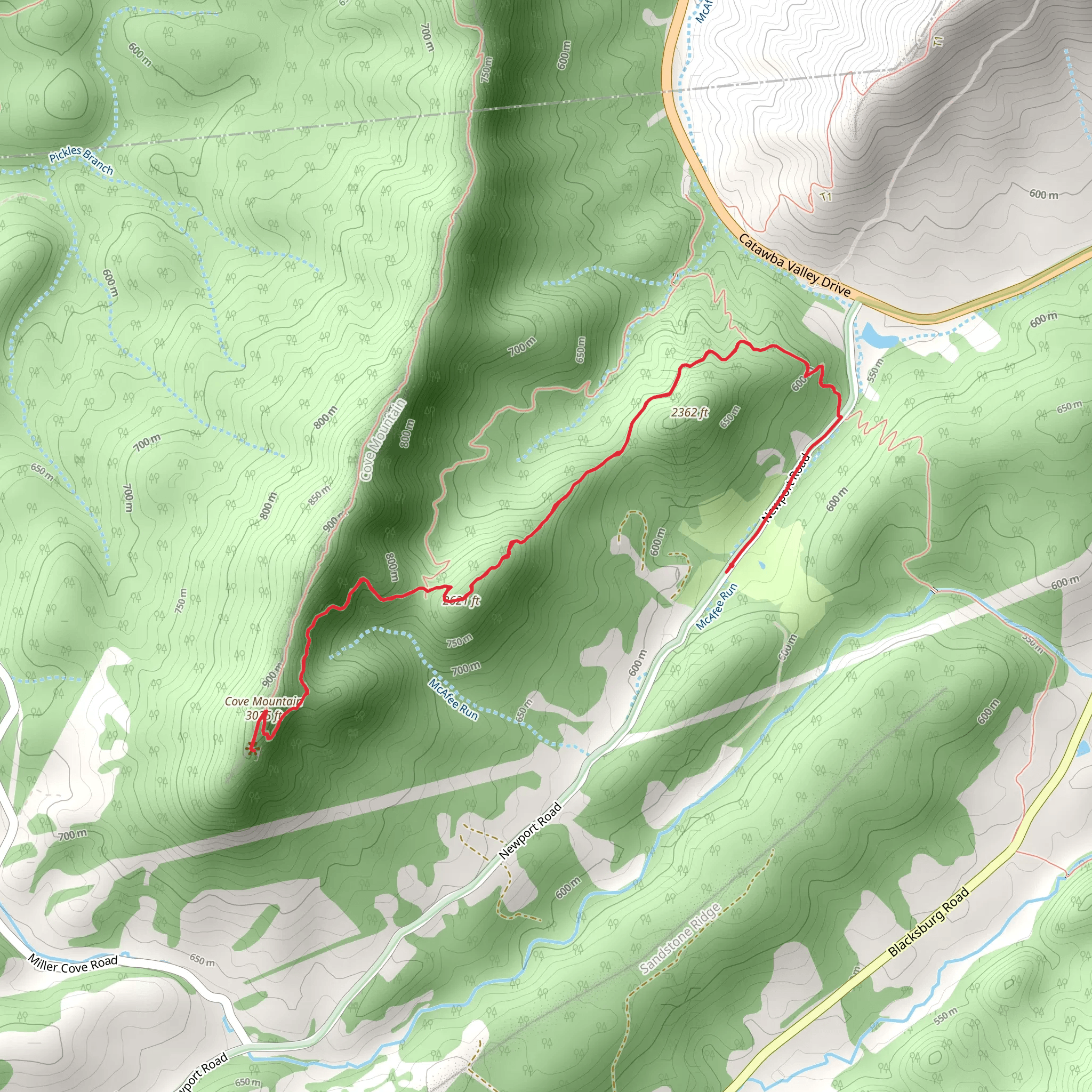 Cove Mountain via Appalachian Trail mobile static map