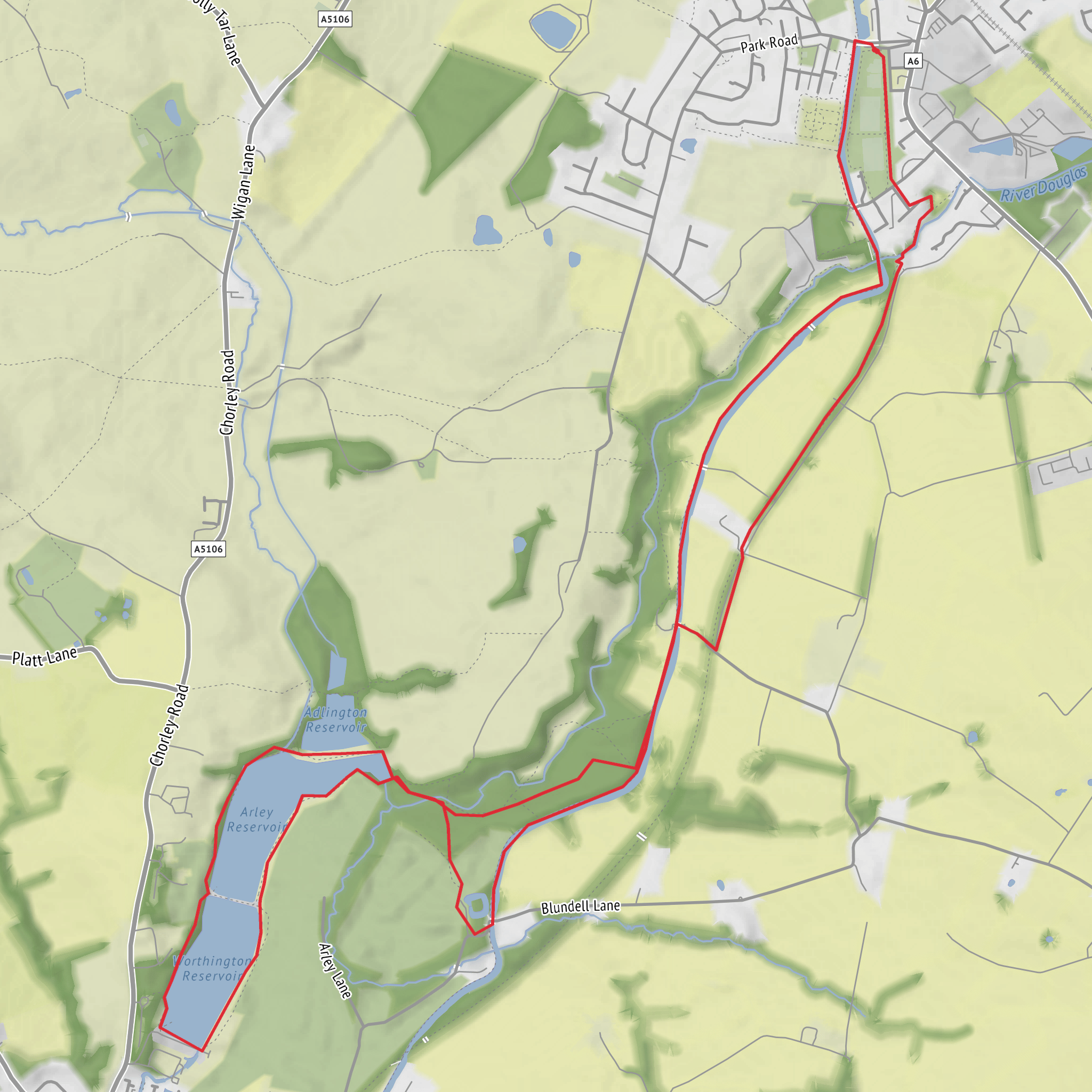 Adlington to Worthington Lakes mobile static map