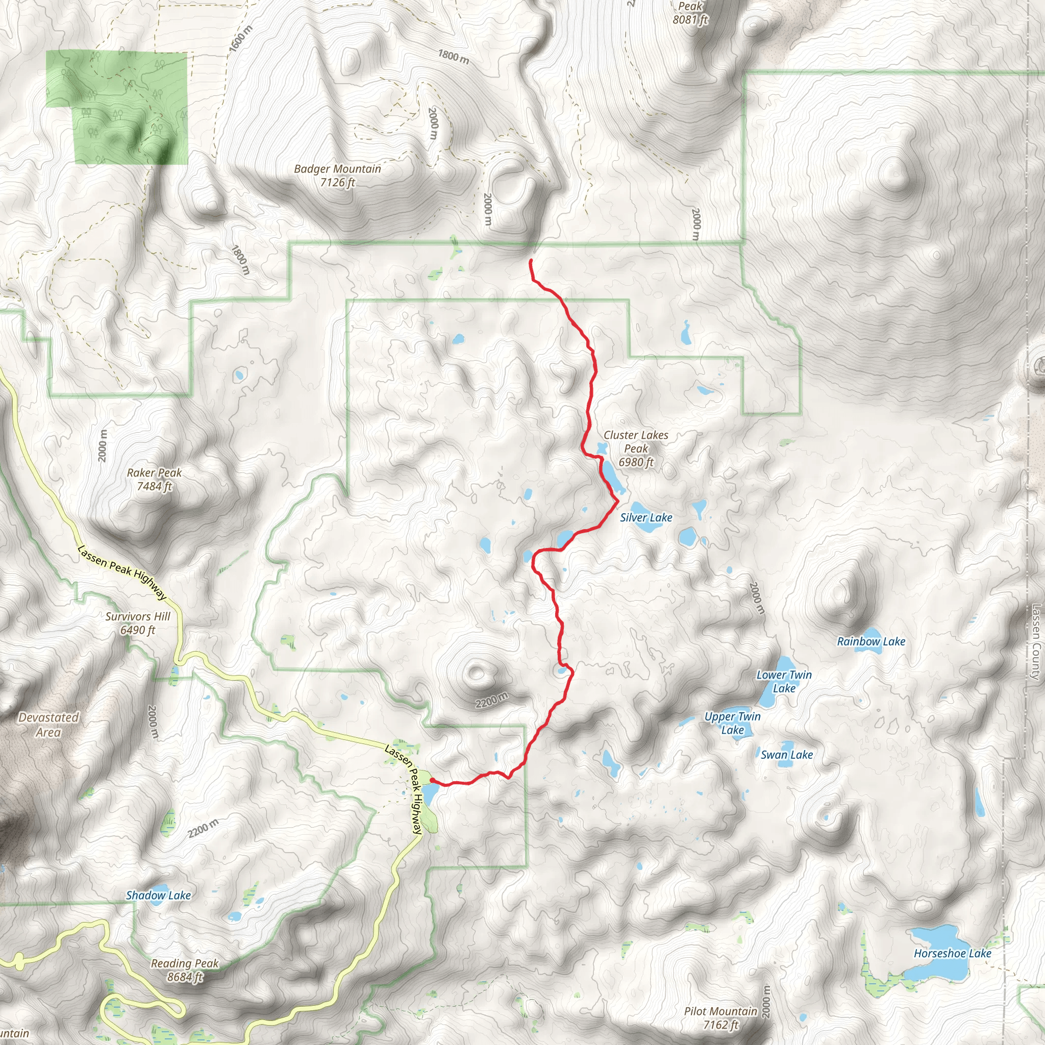 Cluster Lakes via Bear Lakes Trail mobile static map