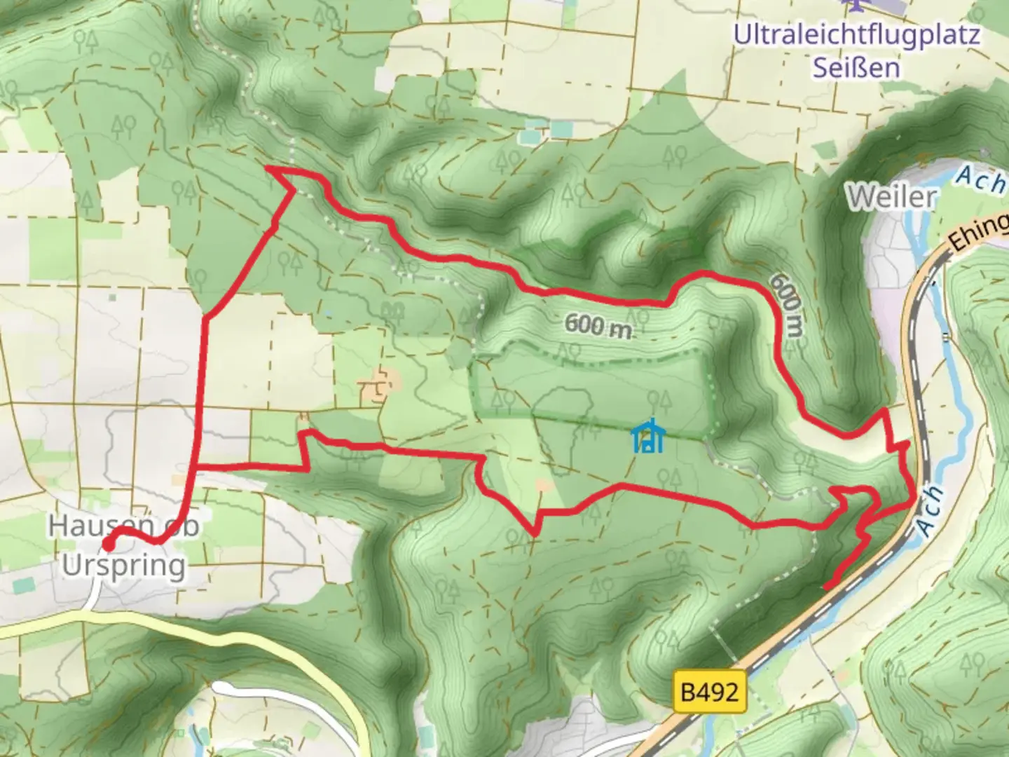 An image depicting the trail Burgrest Sirgenstein via Tiefentalweg and its surrounding area.