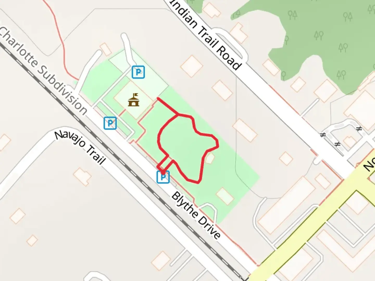 An image depicting the trail Crossing Paths Park Loop and its surrounding area.