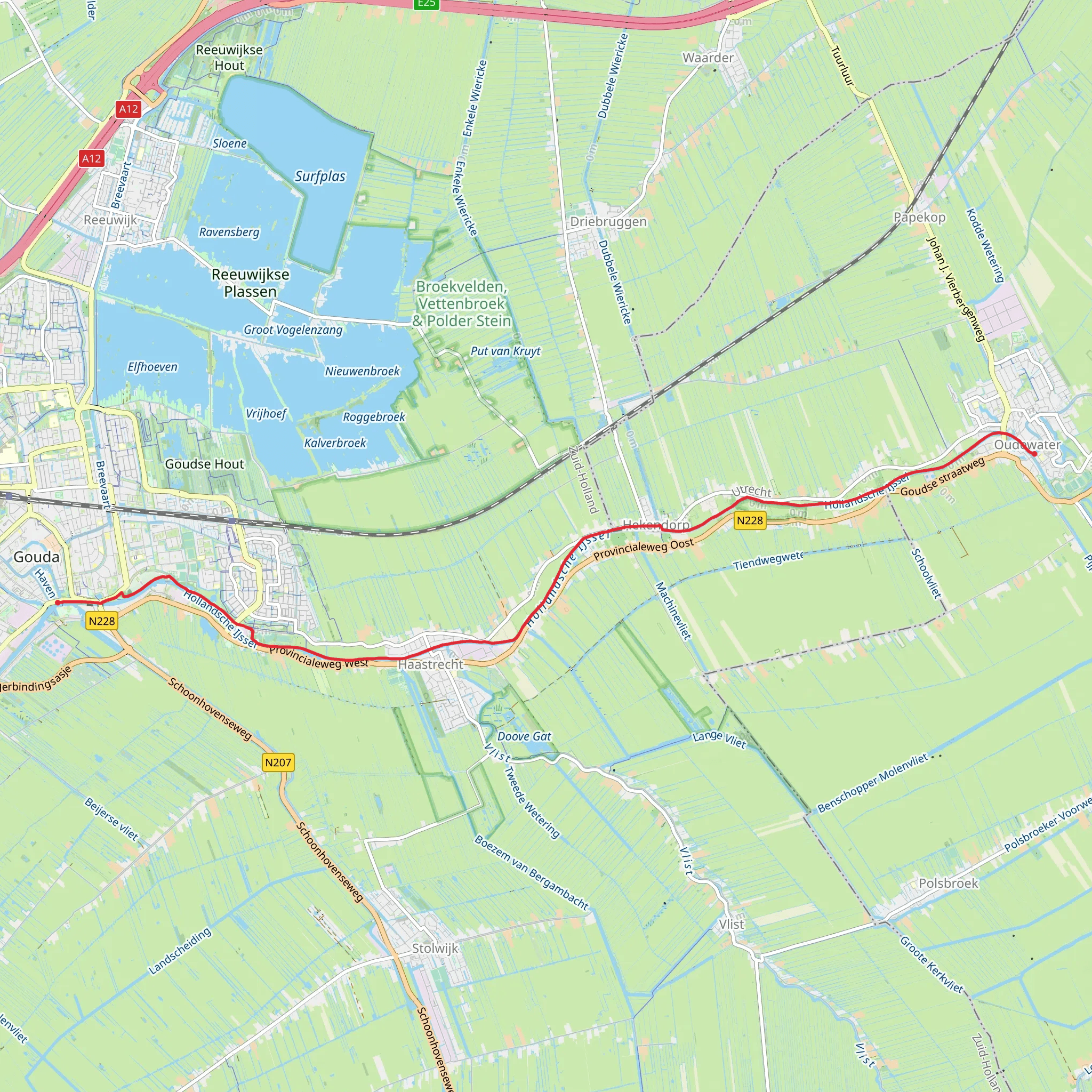 Gouda to Oudewater via Struinpad, Goverwellepad and Jaagpad mobile static map