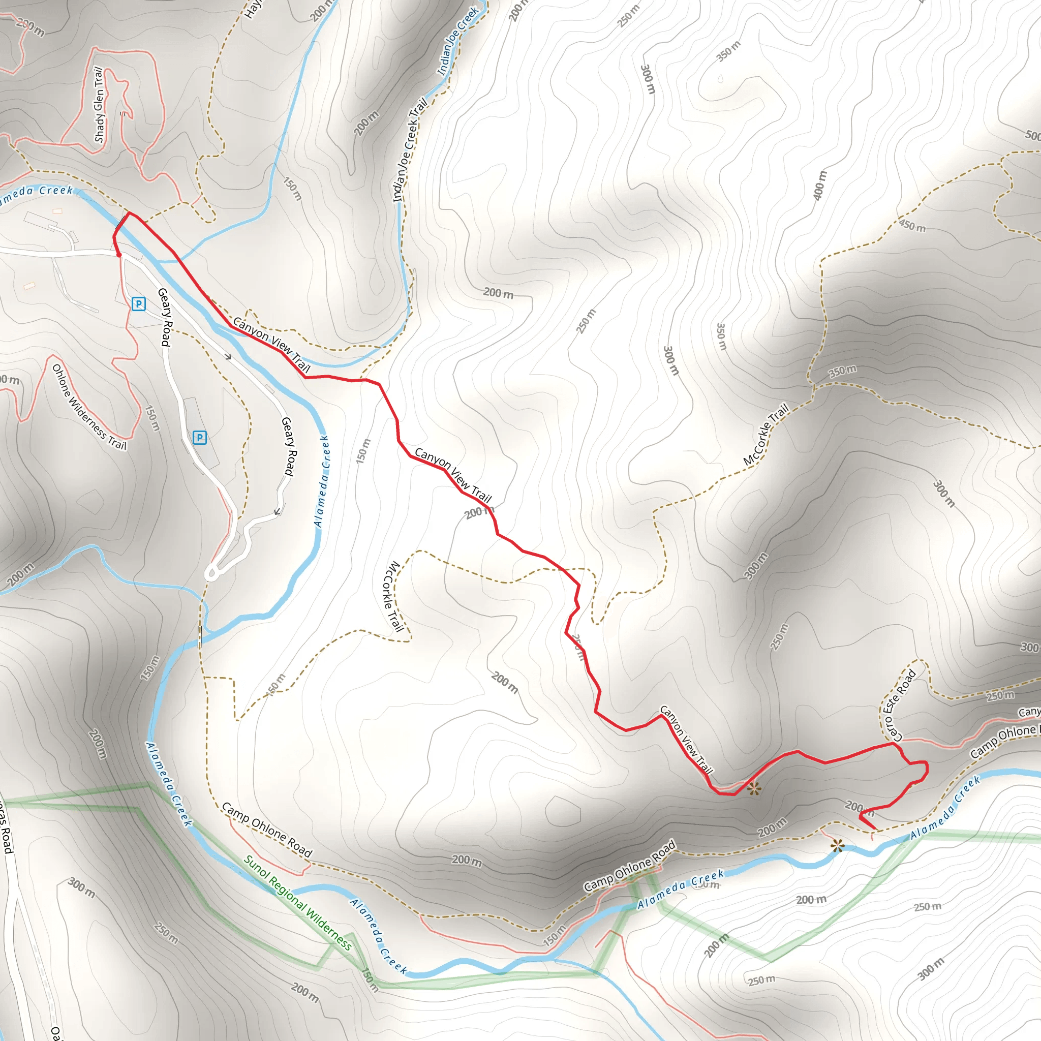 Canyon View Trail via Ohlone Wilderness Trail mobile static map
