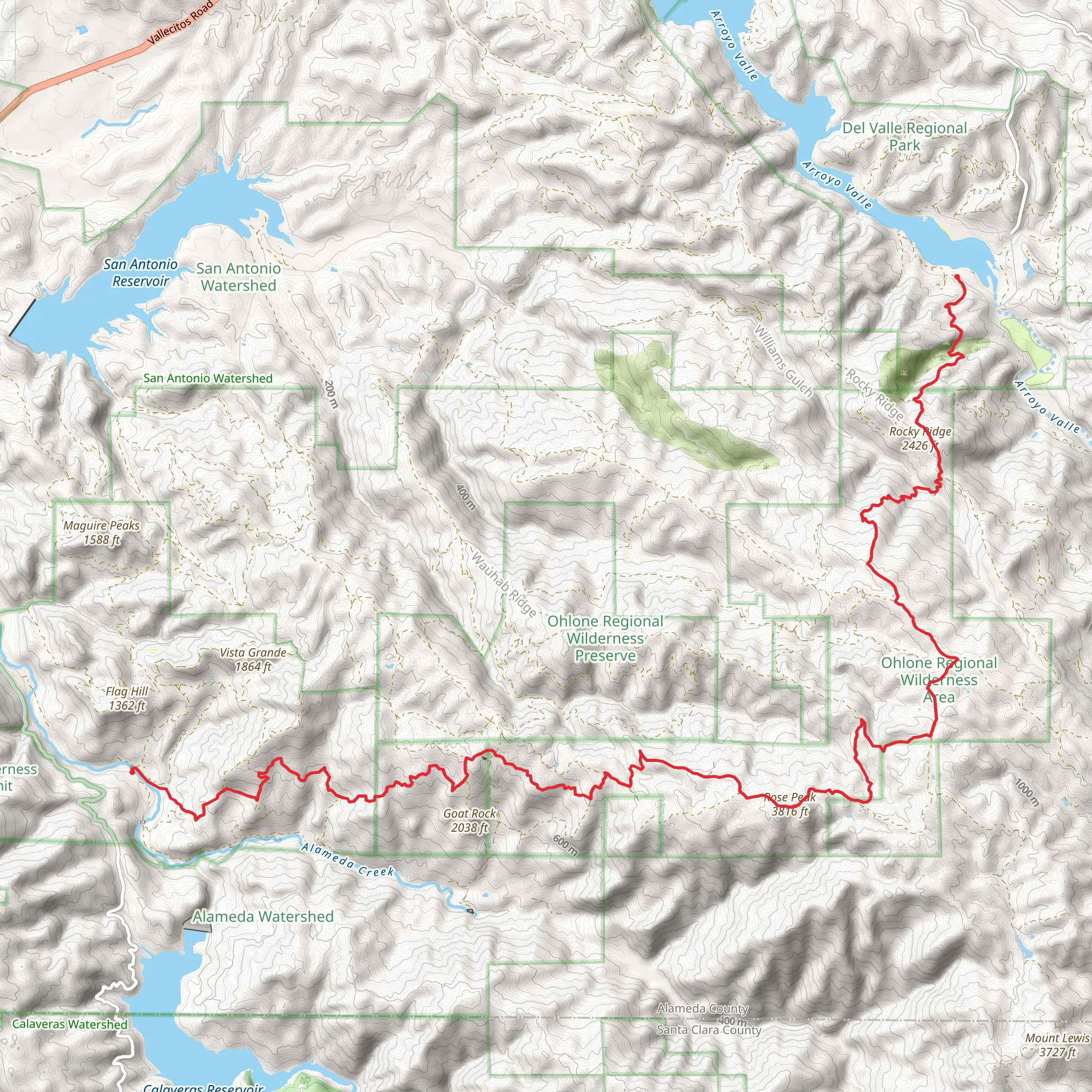 Ohlone Wilderness Short Trail mobile static map
