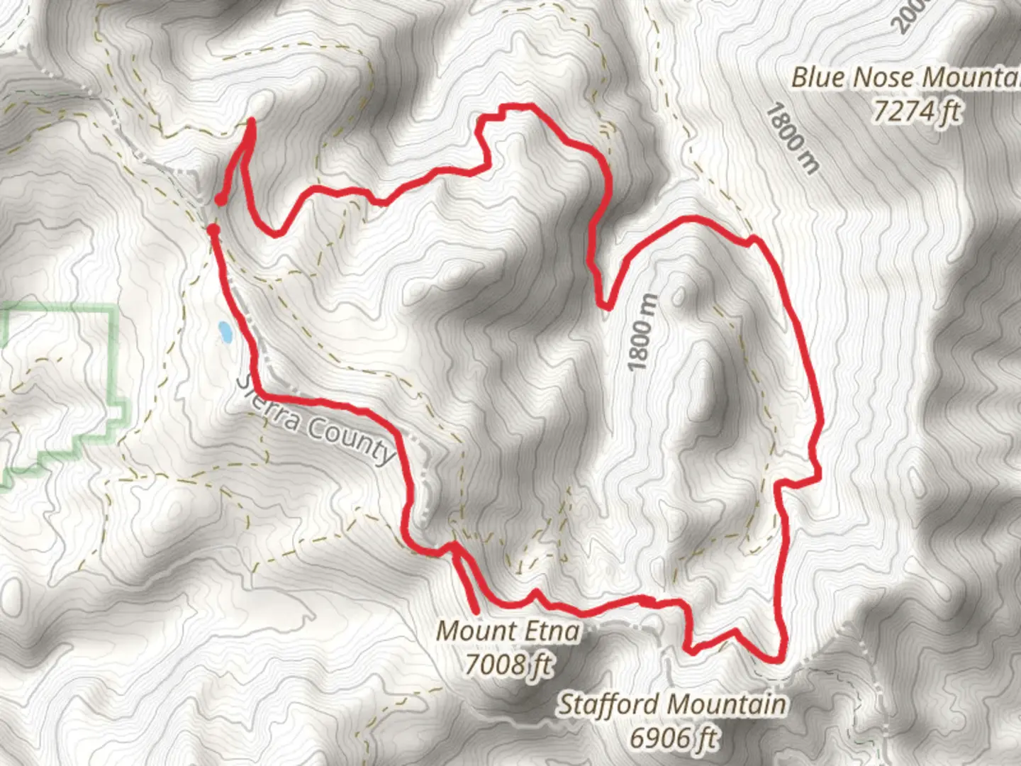 An image depicting the trail Pacific Crest Trail, Blue Nose Ravine and Bunker Hill Creek Loop and its surrounding area.