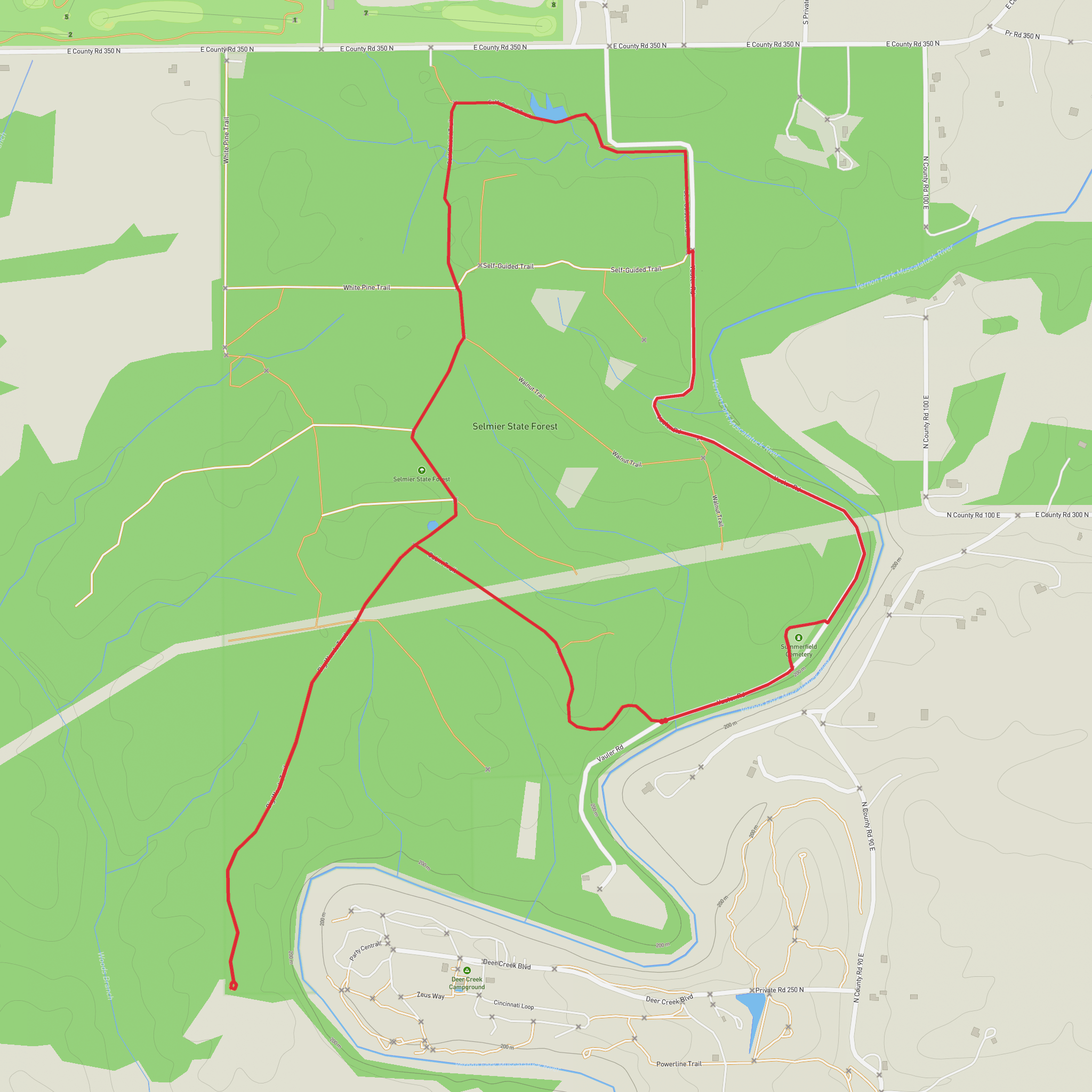 Selmier State Forest Loop via Summerfield Cemetery mobile static map