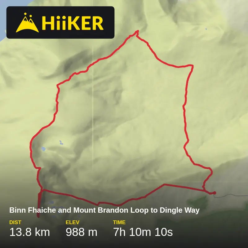 A map preview of the recording  Binn Fhaiche and Mount Brandon Loop to Dingle Way.