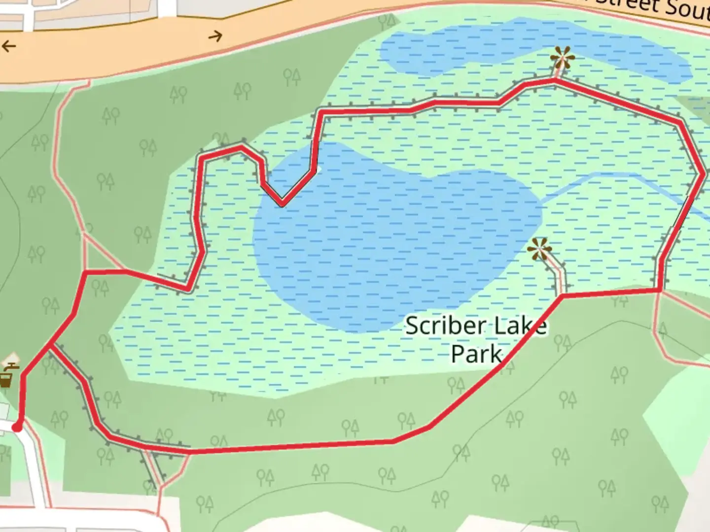 An image depicting the trail Scriber Lake Park Loop and its surrounding area.