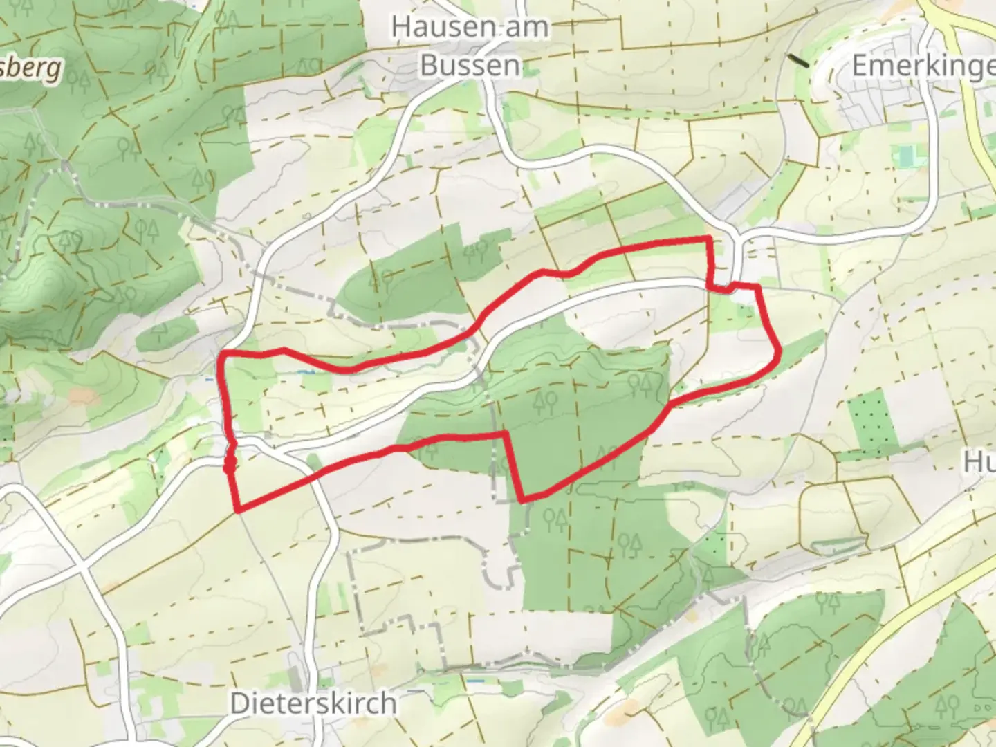 An image depicting the trail Oberwachingen Loop and its surrounding area.